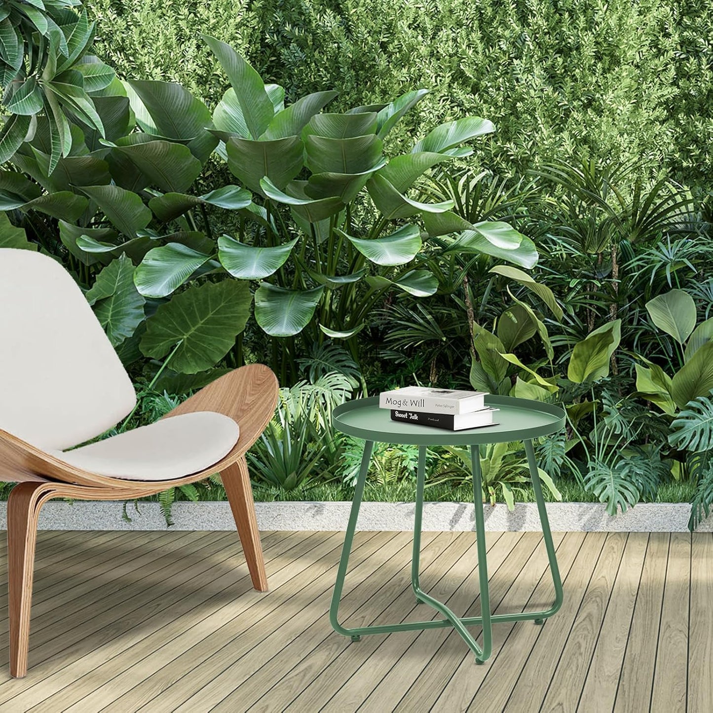 Dia.17.7ins Steel Round Coffee Table, Steel Tray Table, Side Table, Outdoor and Indoor Use, Weather Resisitant, Patio, Balcony, Garden, Backyard (Green)