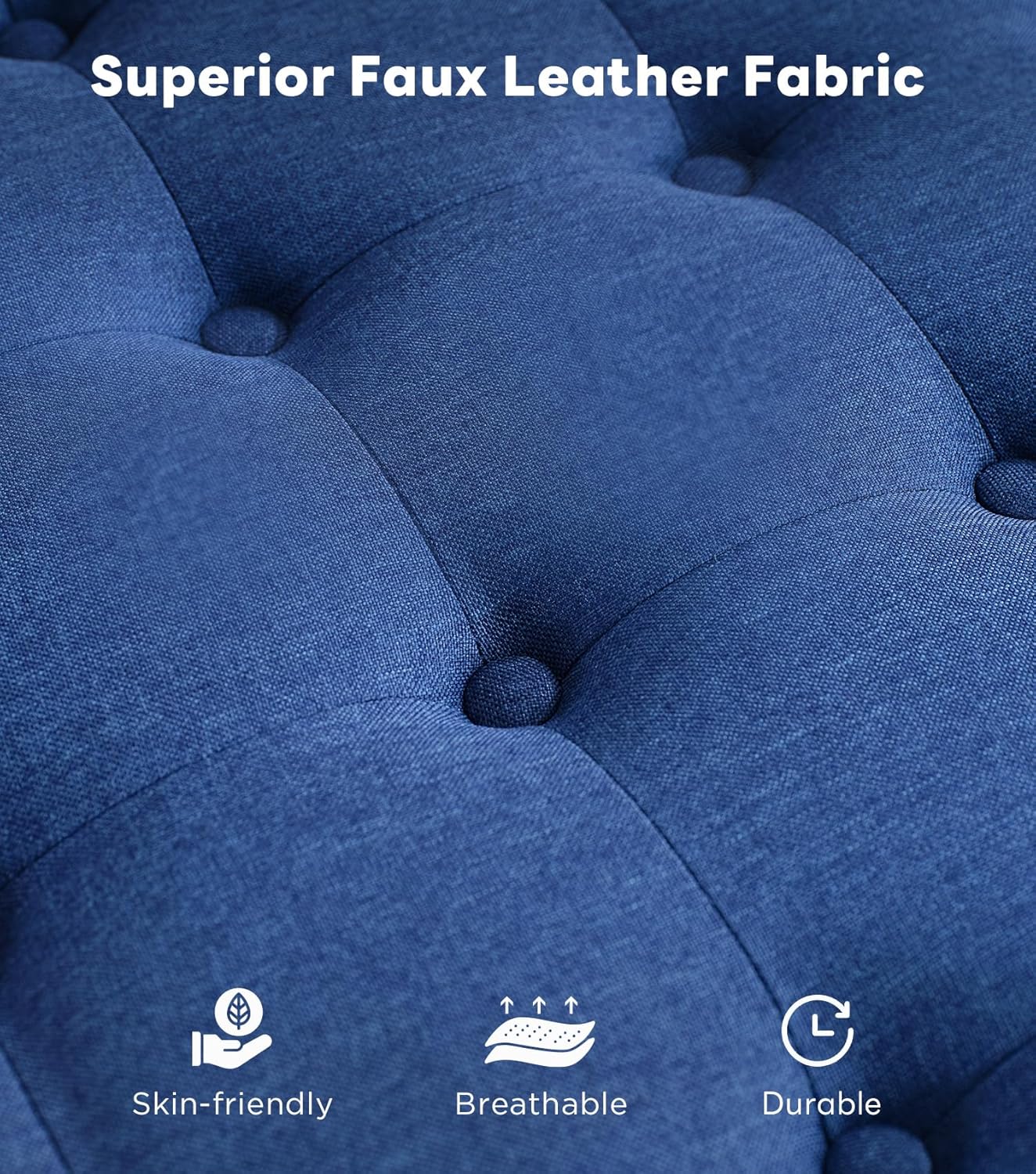 Tbfit Large Square Tufted Upholstered Ottoman and Coffee Table with Storage, Oversized Footrest Bench for Living Room Bedroom, Blue