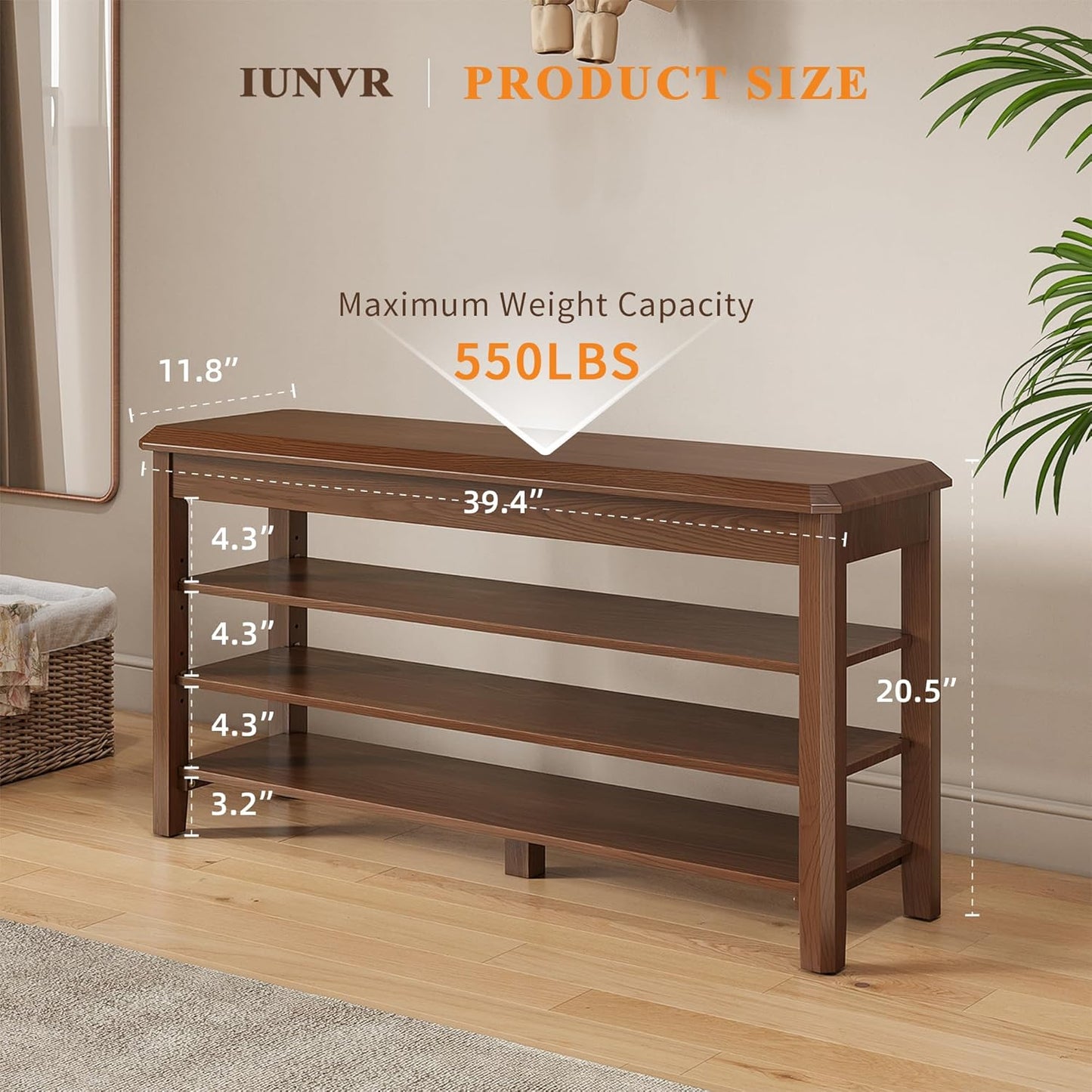 Shoe Rack for Front Door Entrance, Solid Wood Shoe Bench for Closet, Holds Up to 550lbs, Shoe Rack Bench for Entryway, Mudroom, Hallway