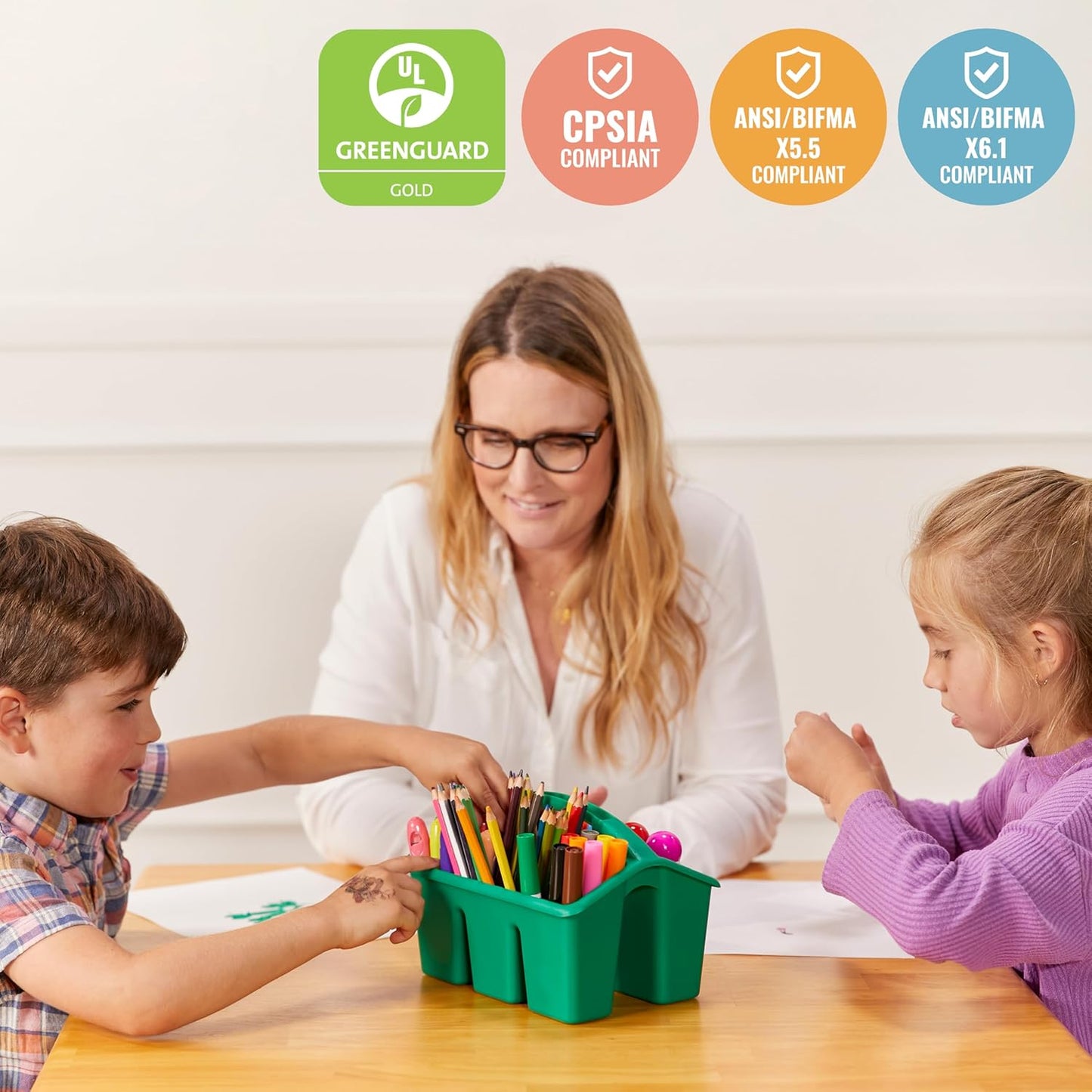 ECR4Kids 30in x 30in Square Hardwood Table and Chair Set, 12in Seat Height, Kids Furniture, Honey