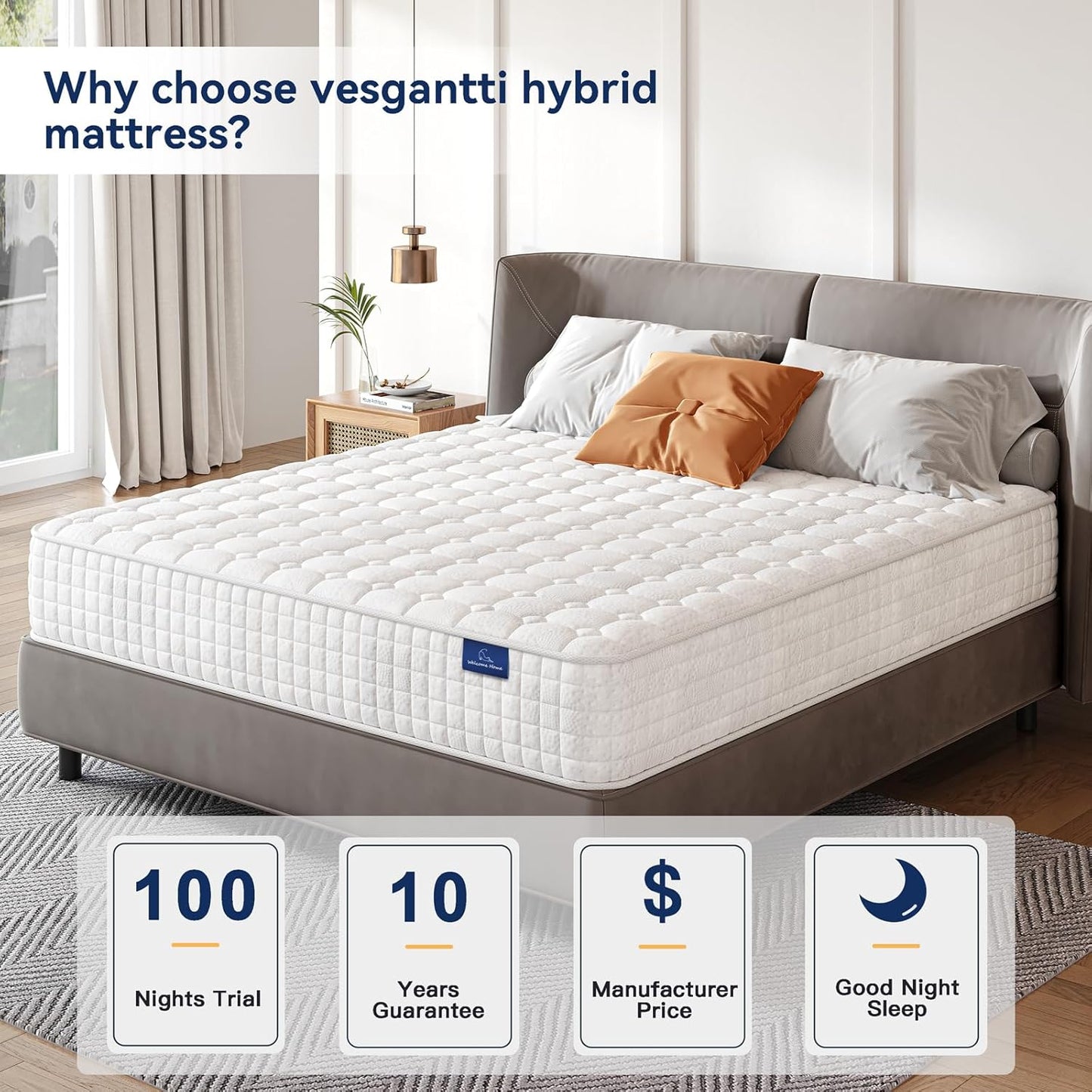 Vesgantti 8 Inch Multilayer Hybrid Twin XL Mattress - Multiple Sizes & Styles Available, Ergonomic Design with Memory Foam and Pocket Spring, Medium Firm Feel, White