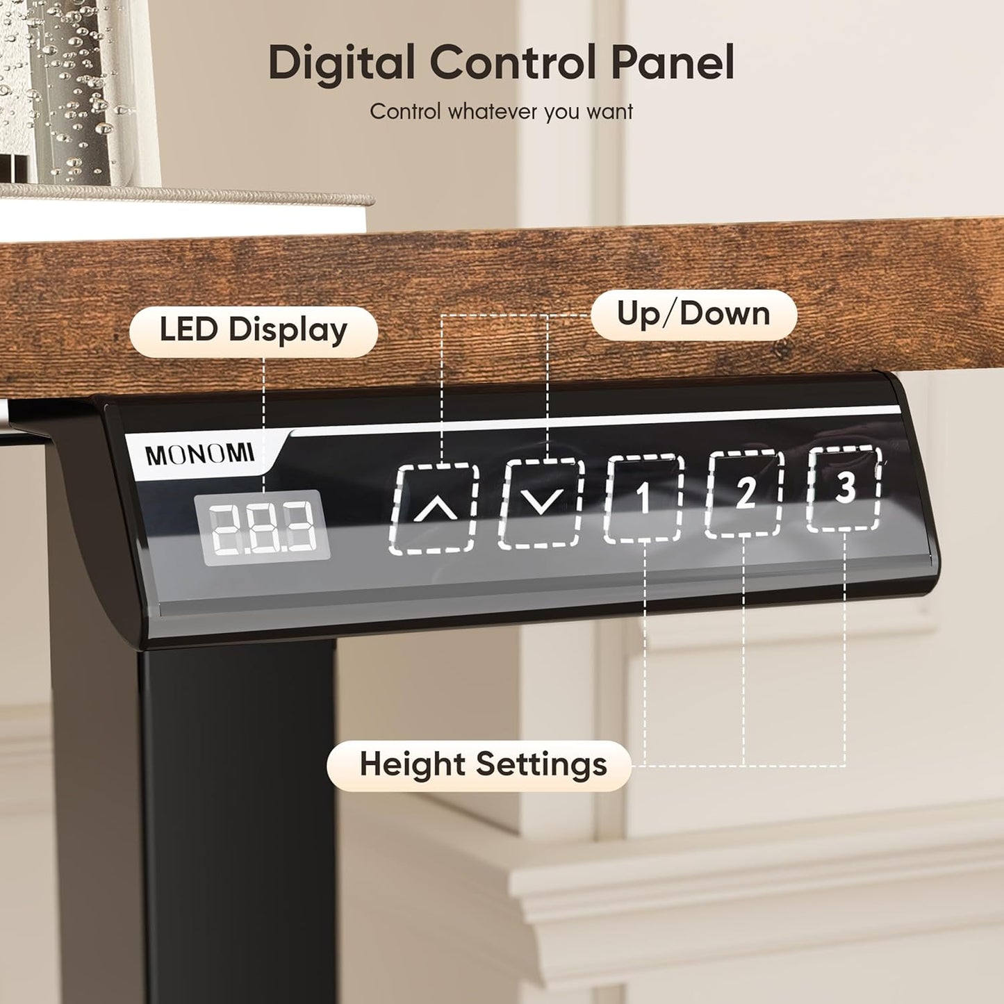 Monomi Standing Desk, 39.4'' Small Sit Stand up Rising Desks Height Adjustable Electric Standing Desk with 3 Memory Setting, Ergonomic Home Office Computer Desk Workstation, Rustic Brown