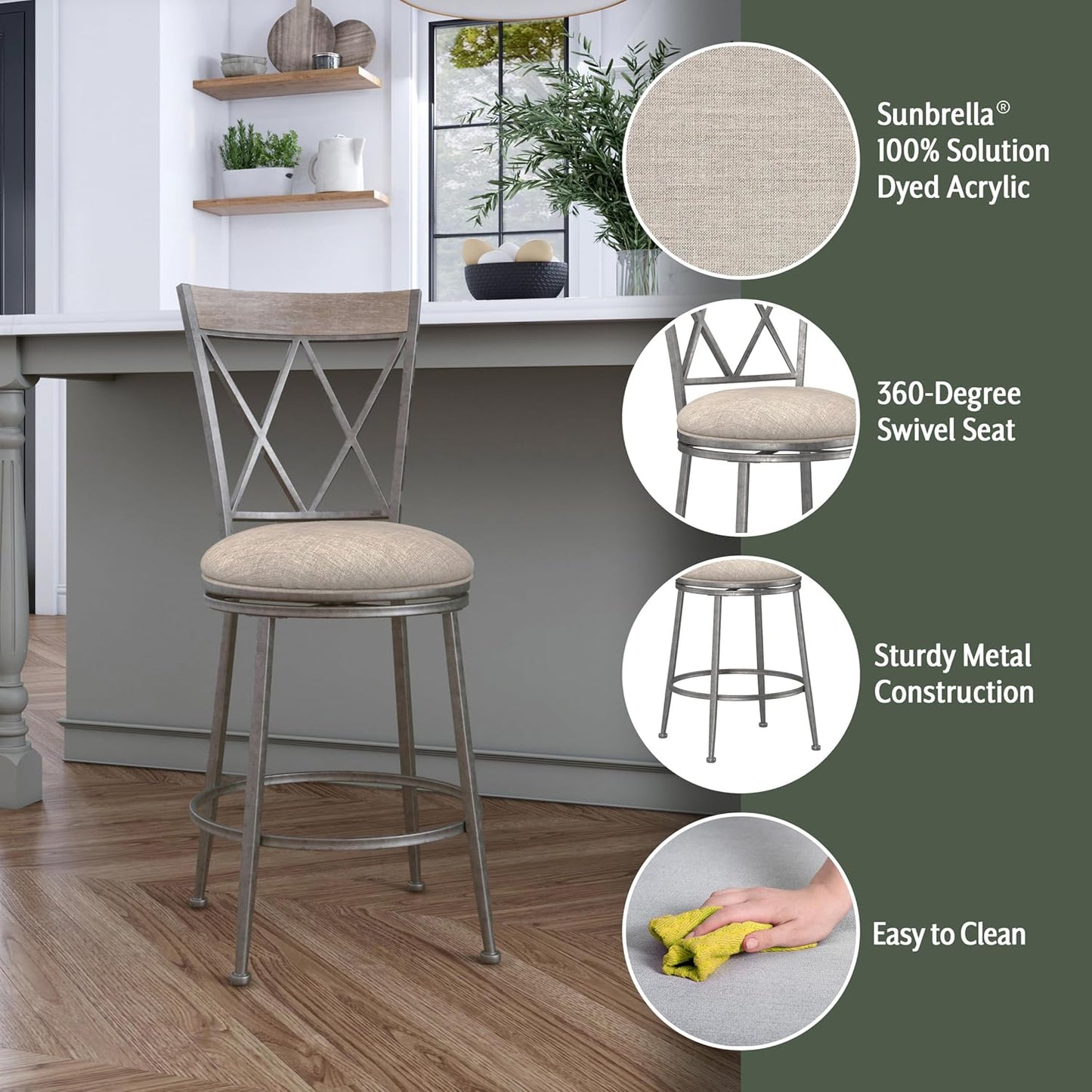 Hillsdale Stewart Indoor/Outdoor Swivel Counter Height Stool, Aged Pewter