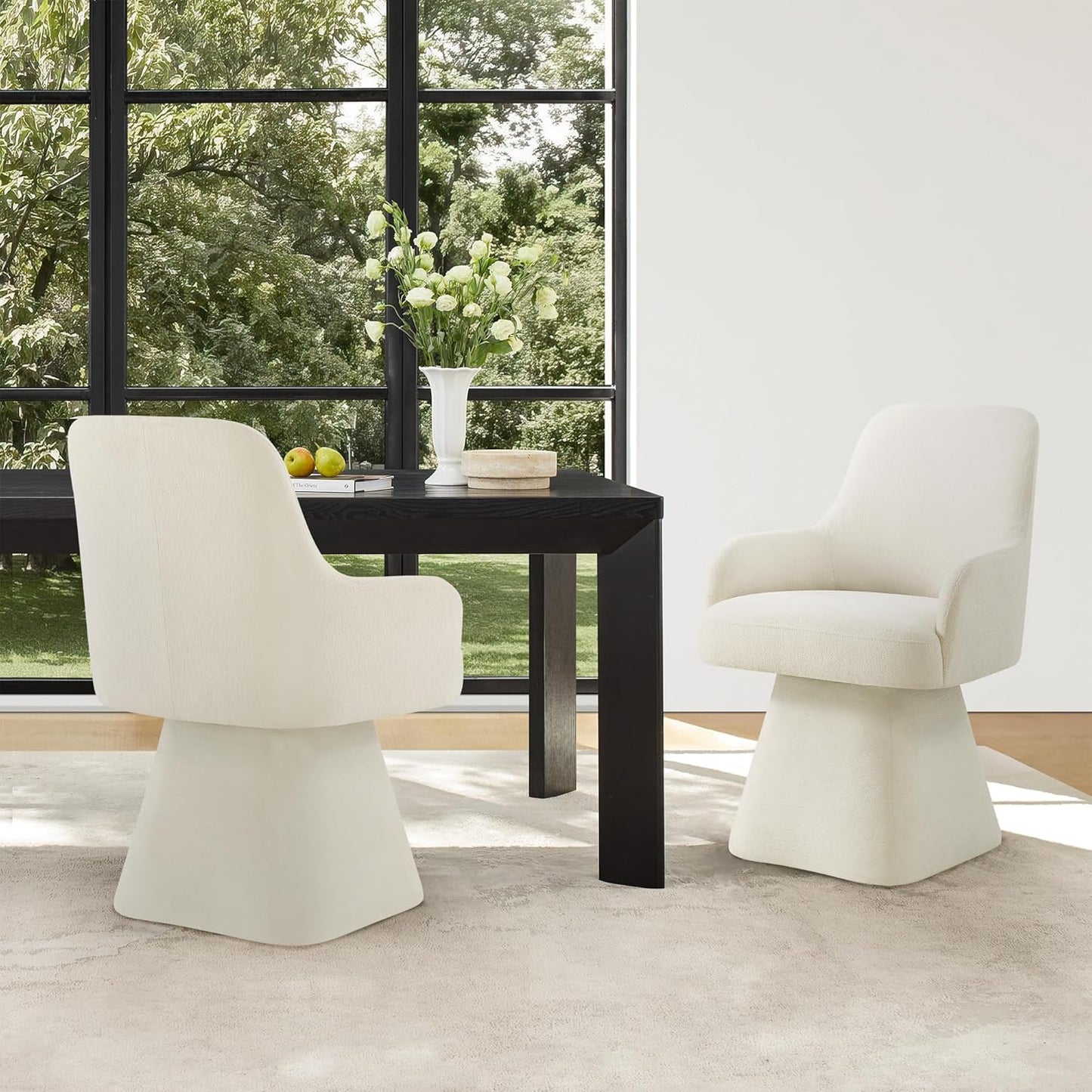 Swivel Dining Chairs Set of 2, Mid Century Modern Chairs Fabric Upholstered Armchair with Armrest & Ergonomic Backrest for Dining Room, Kitchen, Bedroom, Living Room, Beige, 2 Boxs