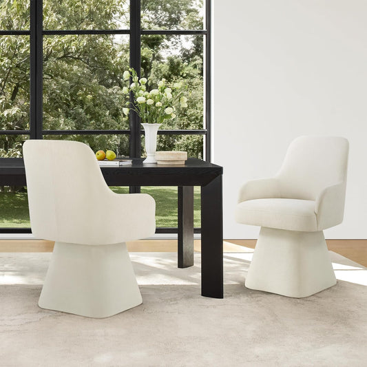 Swivel Dining Chairs Set of 2, Mid Century Modern Chairs Fabric Upholstered Armchair with Armrest & Ergonomic Backrest for Dining Room, Kitchen, Bedroom, Living Room, Beige, 2 Boxs