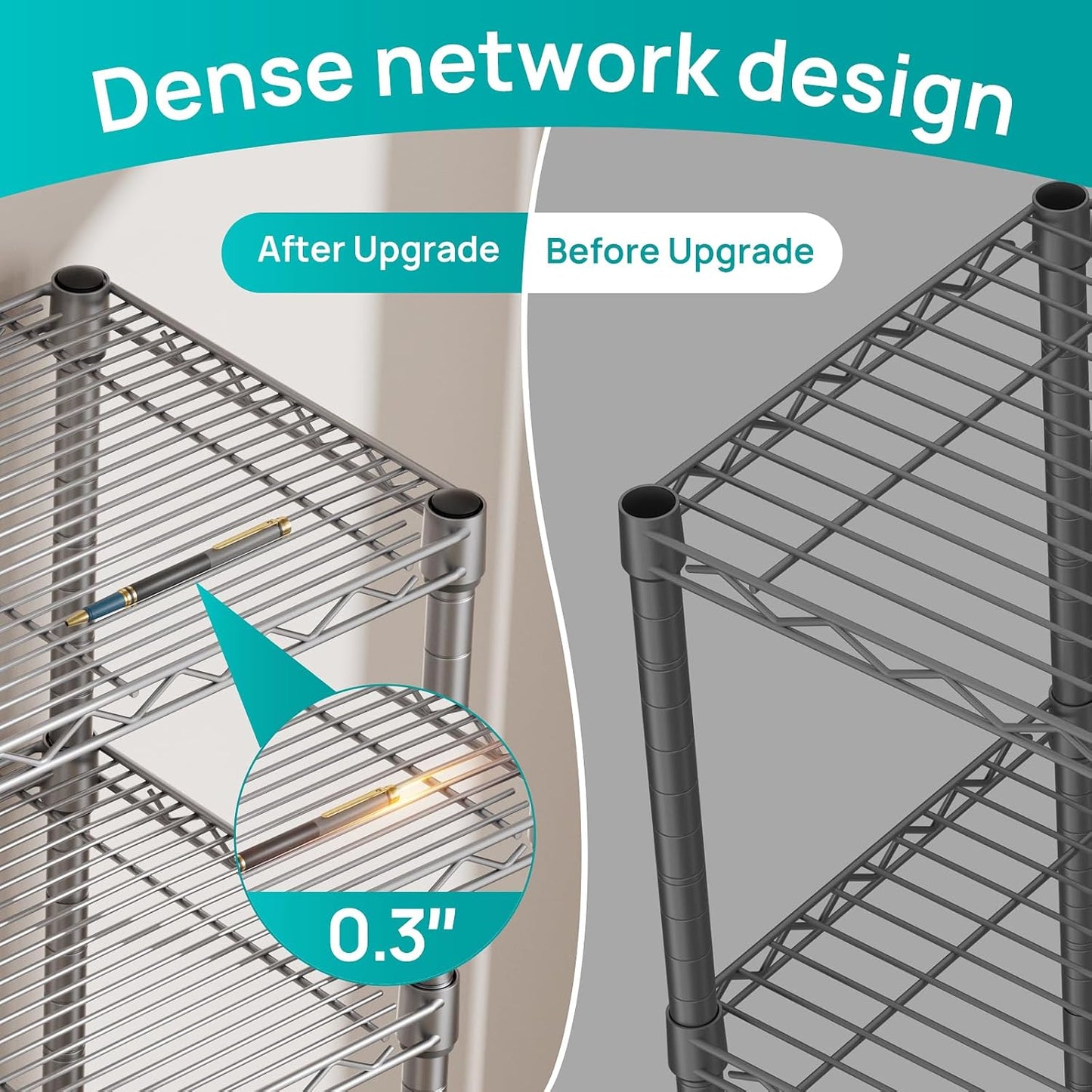 SINGAYE 6 Tier Shelf Wire Shelving Adjustable Storage Shelves Rack Standing Units for Kitchen Closet Laundry Bathroom Organizers Metal Pantry Narrow Mesh Gaps 10" D x 16" W x 60" H Gray