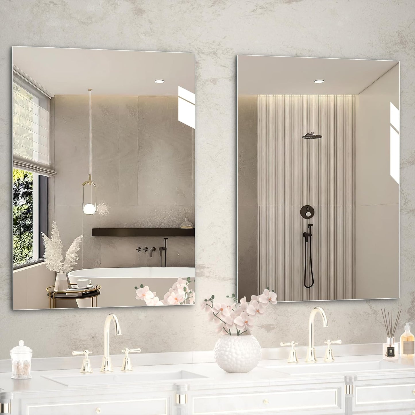 Hasipu 2-Pack 32" x 24" Bathroom Mirror, Mirrors for Sink, Frameless Mirror, Rectangle Mirror for Bathroom, Modern, Horizontal or Vertical