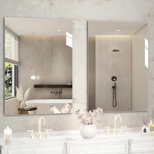 Hasipu 2-Pack 32" x 24" Bathroom Mirror, Mirrors for Sink, Frameless Mirror, Rectangle Mirror for Bathroom, Modern, Horizontal or Vertical