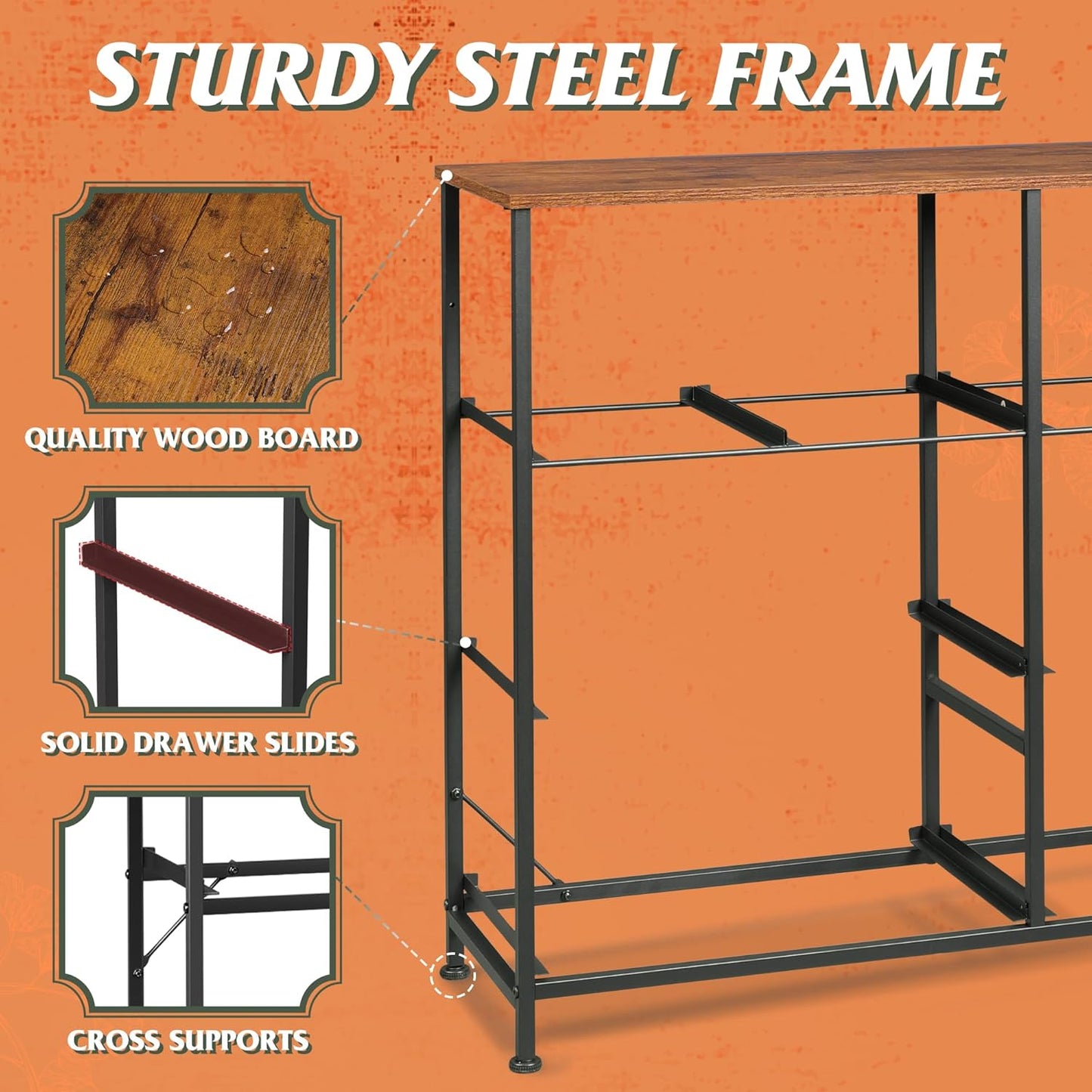 WLIVE 8 Drawer Dresser for Bedroom, Wide Fabric Dresser Storage Organizer, Chest of Drawers with Wood Top, Sturdy Steel Frame, Dressers for Living Room, Closet, Hallway, Floral Painted