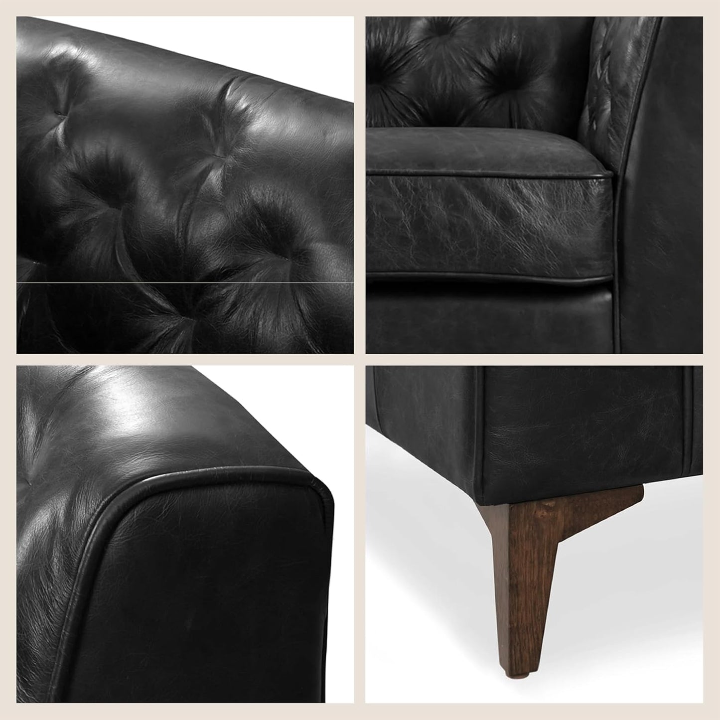 Poly & Bark Essex Lounge Chair - Leather Chair with Tufted Back - Full-Grain Living Room Armchair with Feather-Down Topper - Single Couch - Vintage Italian Leather in Onyx Black