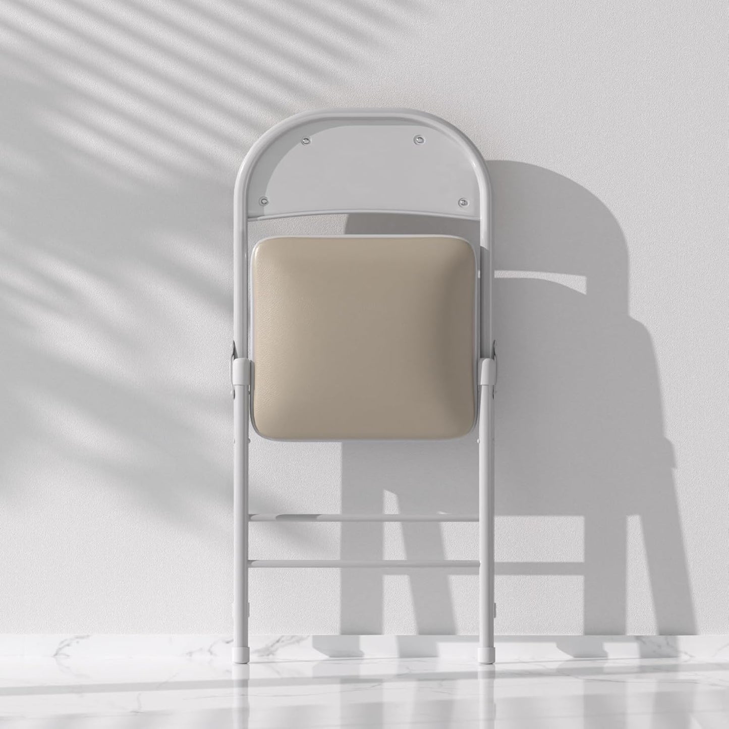 VECELO 4-Pack Folding Chairs Portable Metal with Ultra Soft PU Padded Cushion Seats for Home Office, Beige