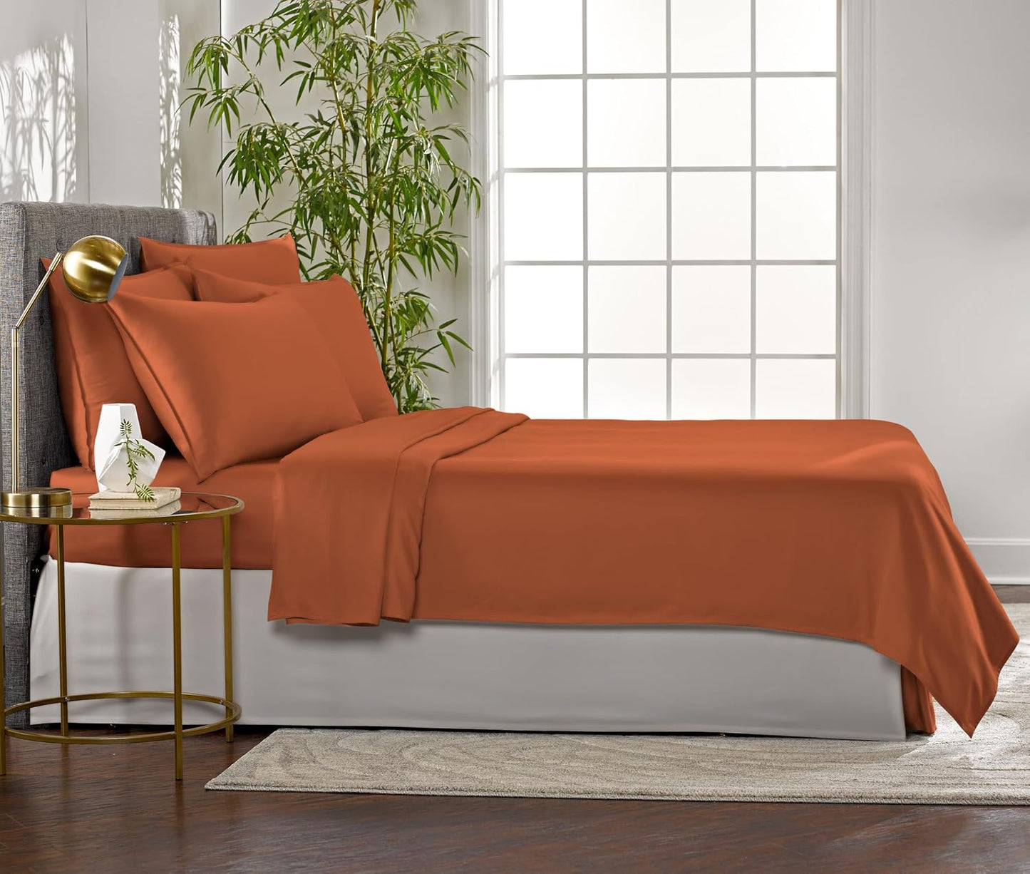 Queen Sheets by Pure Bamboo, Genuine 100% Organic Viscose Derived from Bamboo Bed Sheet Set, Luxuriously Soft & Cooling, Double Stitching, Lifetime Quality Promise (Queen, Terracotta)
