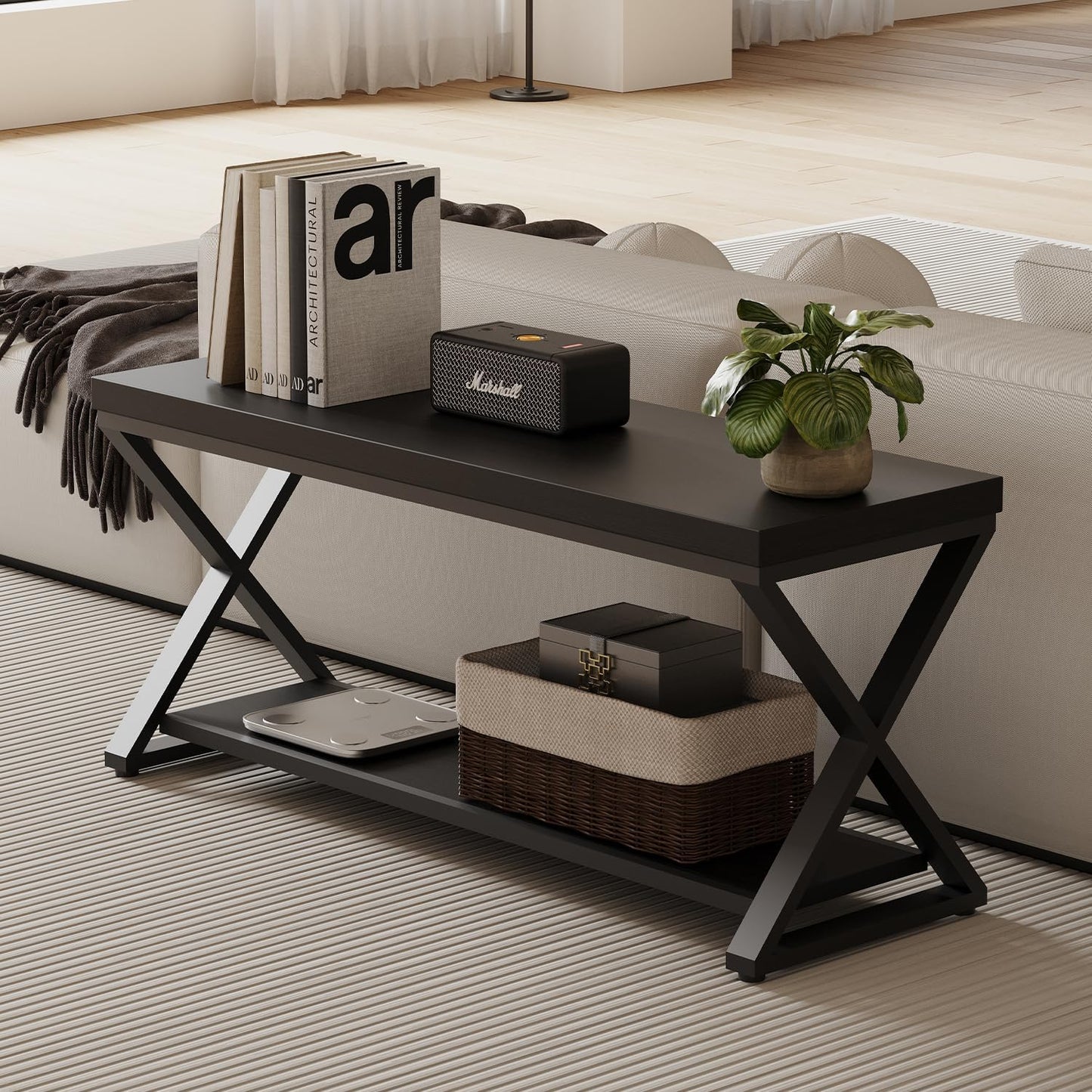 IBF Black Bench for Entryway, Black Modern Wood Bench for Bedroom Hallway Foyer, Farmhouse Entry Way Home Organizer Shoe Bench Seat with Storage Rack Indoor Under Window, 39 Inch Long