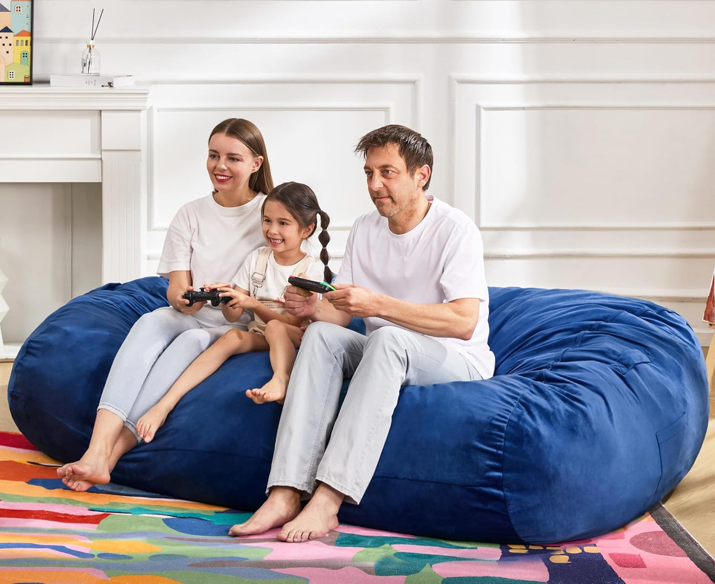 Hobestluk 6FT Bean Bag Chair Large Beanbag Lounger with Removable Cover Adult Bean Bag Chair with Portable Handle Desgin for Living Room Bedroom (Blue, 6FT)