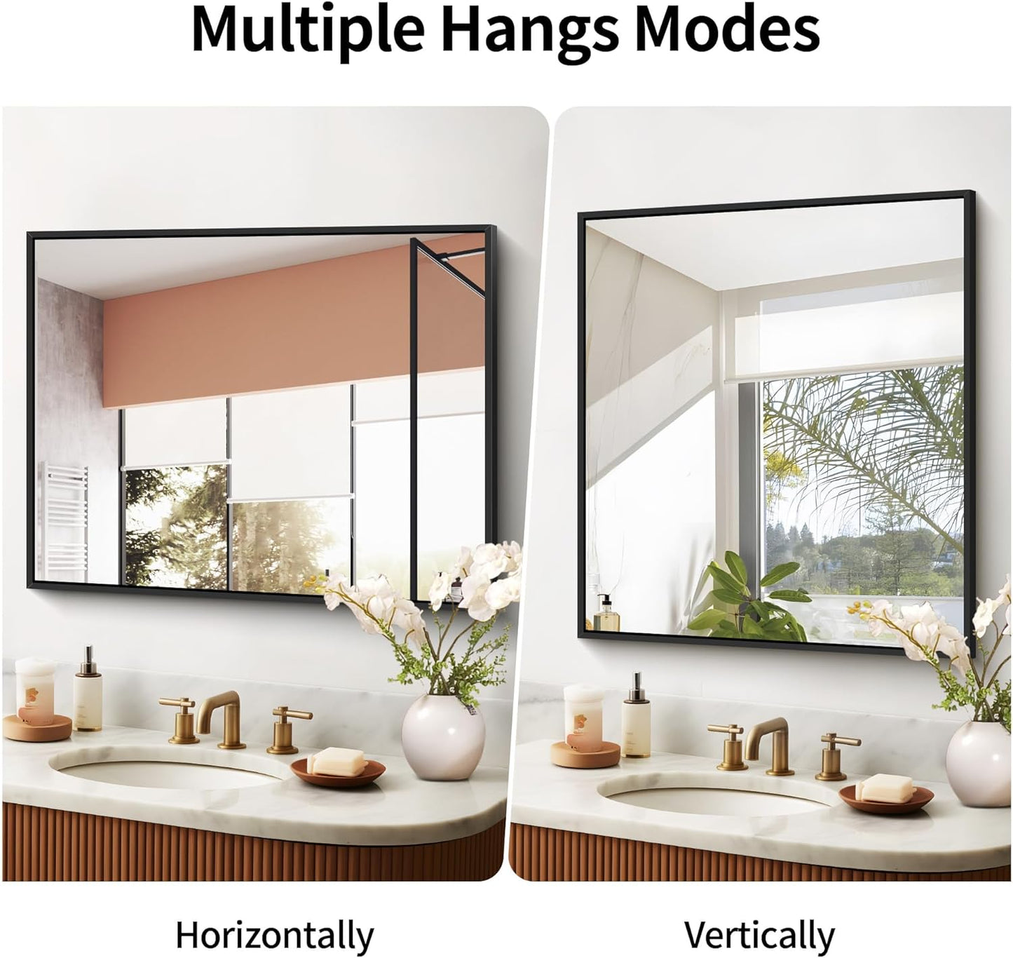 Black Bathroom Mirror for Wall, 30x48 Inch Rectangle Mirrors with Metal Frame, Modern Vanity Wall Mirror Decor for Bathroom Living Room, Entryway Hangs Horizontal or Vertical