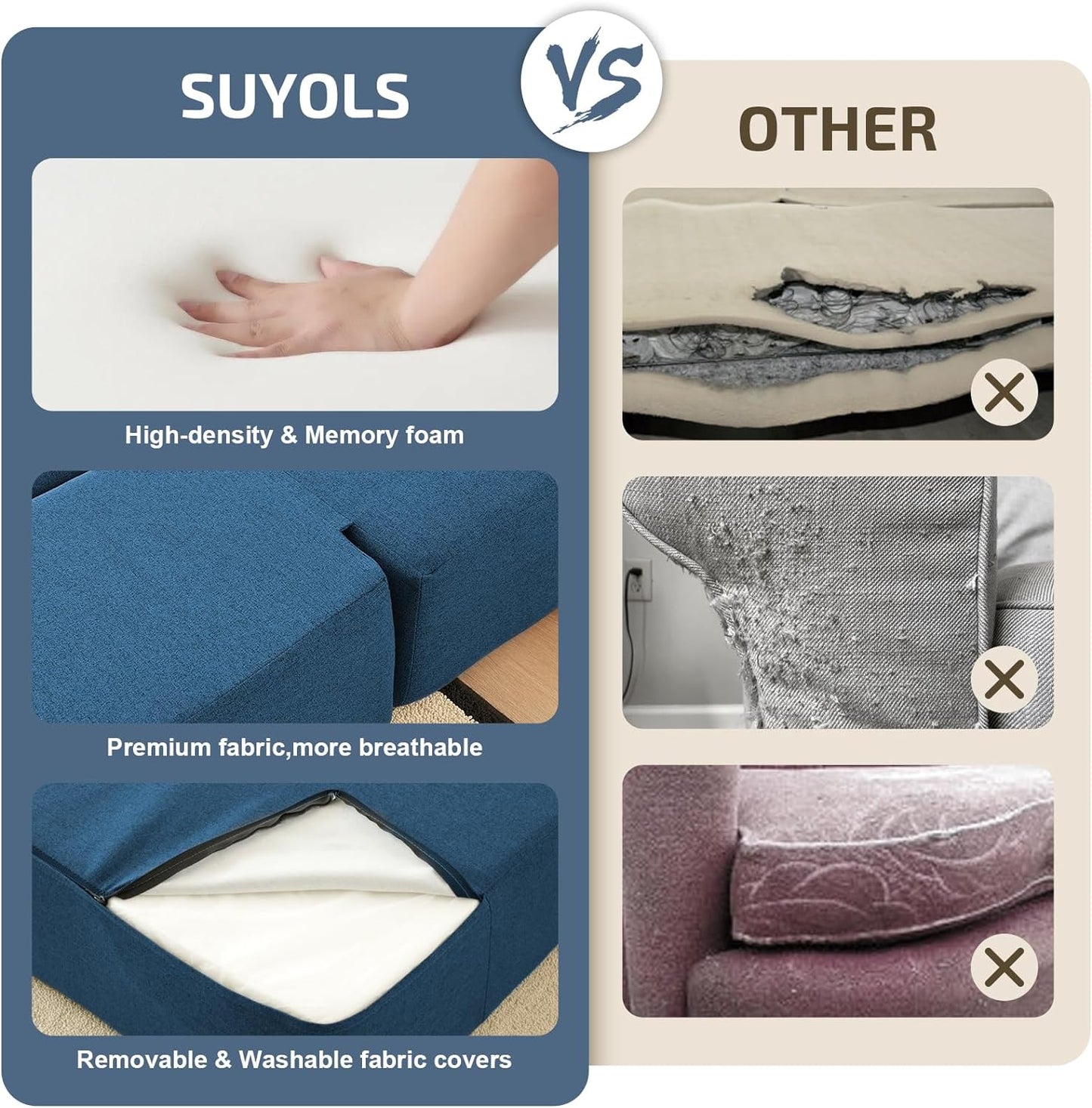 2-in-1 Folding Sofa Bed with Pillow - Folding Chair Floor Couch & Sleeping Mattress - Washable Cover & Memory Foam Sleeper Chair for Living Room/Guest Room/Apartment/Loft, Navy Blue