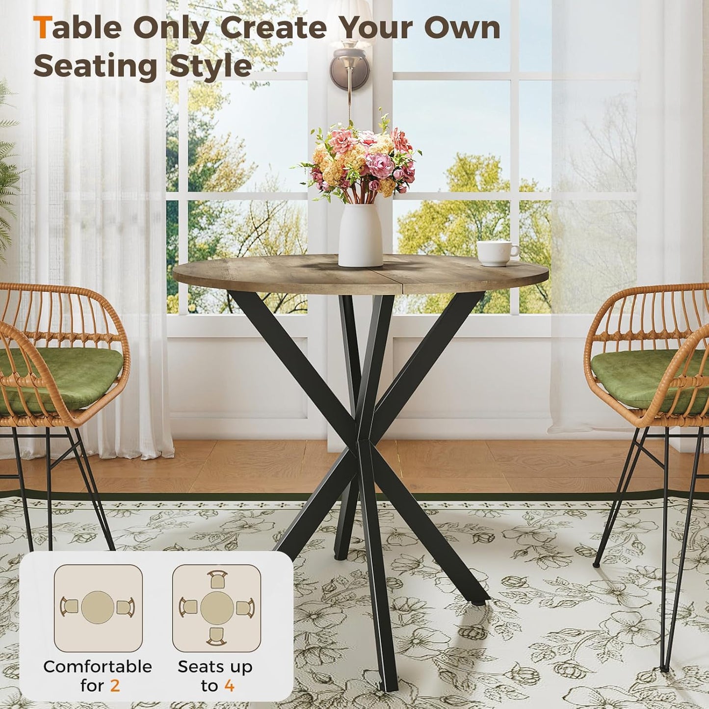 Unovivy 31.5" Small Round Dining Table for 2-4, Space Saving Circle Kitchen Dinner Table, Industrial Mid Century Modern Dining Room Desk for Kitchen, Apartment, Natural Oak