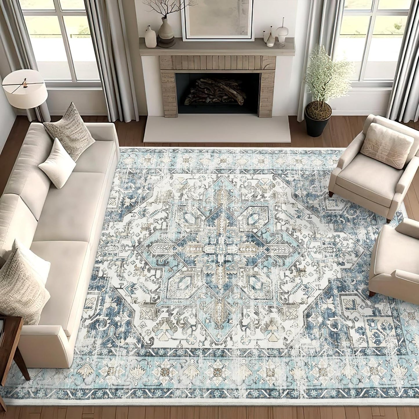 zesthome Area Rugs 6x9, Large Rugs for Living Room, Stain Resistant Washable Rug, Rugs for Bedroom with Non Slip Backing, Ultra-Thin Vintage 6x9 Area Rug