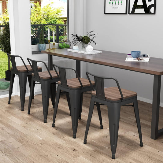 Yongchuang 18" Bar Stools Set of 4 Metal Stackable Short Stools for Classroom Kitchen Dining Stool Chairs with Wood Top Low Back
