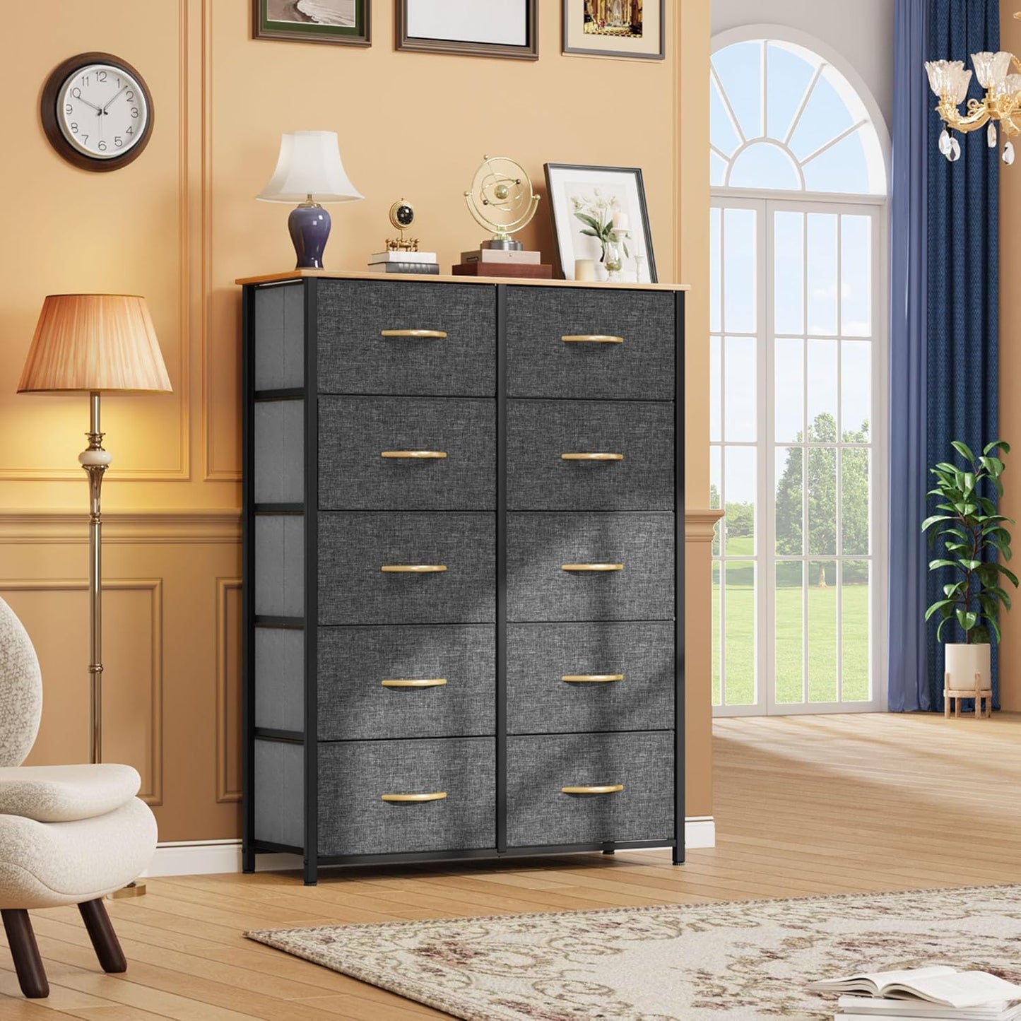 DWVO 10 Drawers Dresser, Fabric Dresser, Fabric Storage Tower, Organizer Unit for Bedroom, Living Room, Hallway, Closets