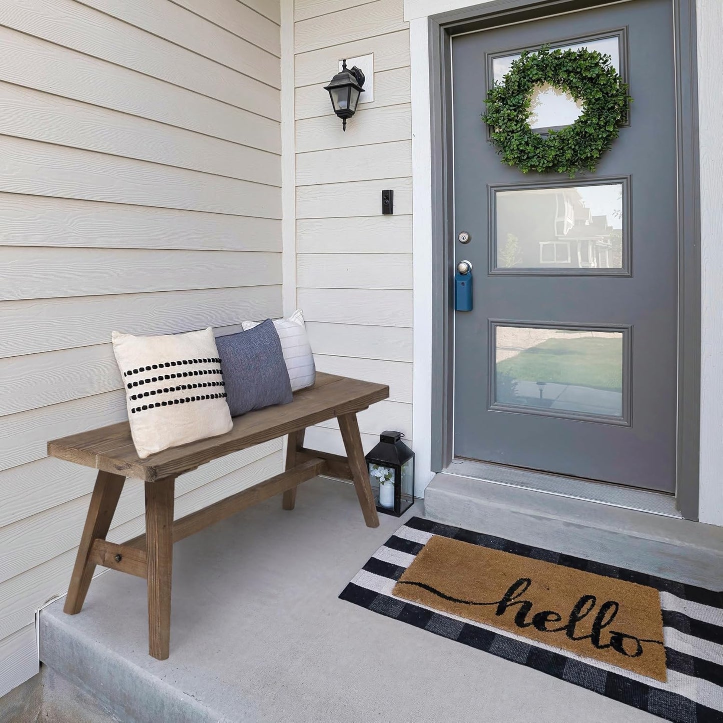 Wnutrees 47" Farmhouse Wood Bench, Dining Room Bench, Entryway Bench for Living Dining Room, Solid Wood, Easy to Assemble, Brown