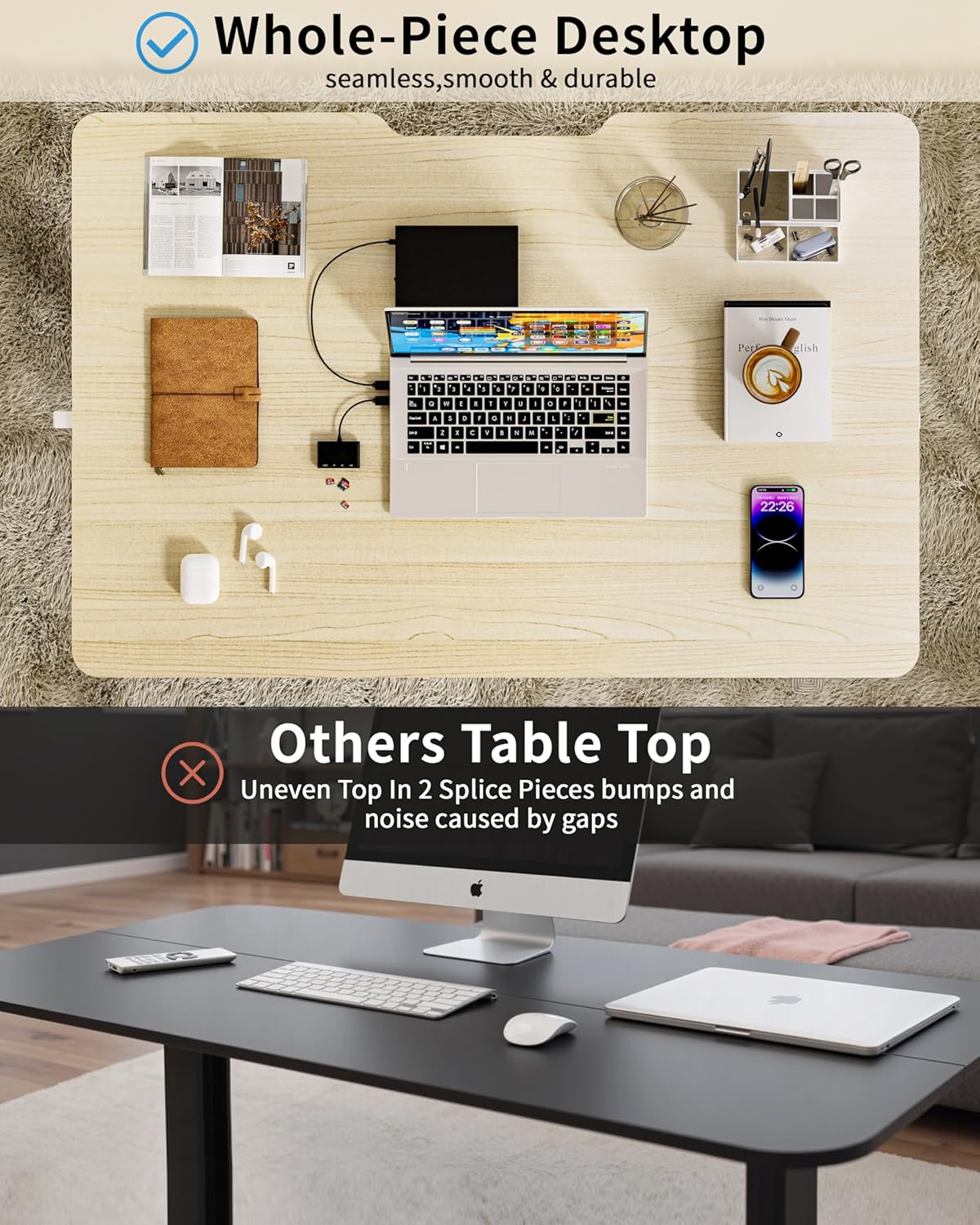 Okin Small Electric Standing Desk, 40" x 24" Whole Piece Height Adjustable Oak Sit to Stand Desk Computer Workstation for Home Office