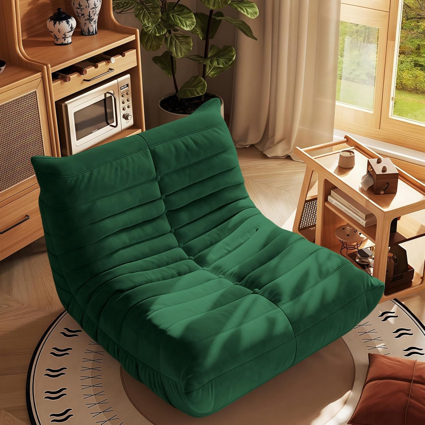 Bean Bag Chair - Memory Foam Bean Bag Chair for Adults, Comfy High-Resilience Single Sofa, Small Space Floor Chair, Chaise Lounge for Living Room, Bedroom (Dark Green, Wrinkles)