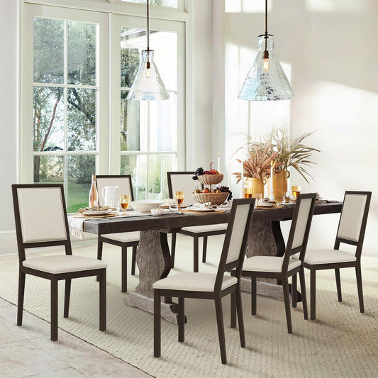 COLAMY Upholstered Kitchen Dining Chairs Set of 6, Wood Dining Chairs with Back, 19 Inch Fabric Farmhouse Dining Room Side Chairs with Wooden Legs for Kitchen Dining Living Room Courtyard, Brown