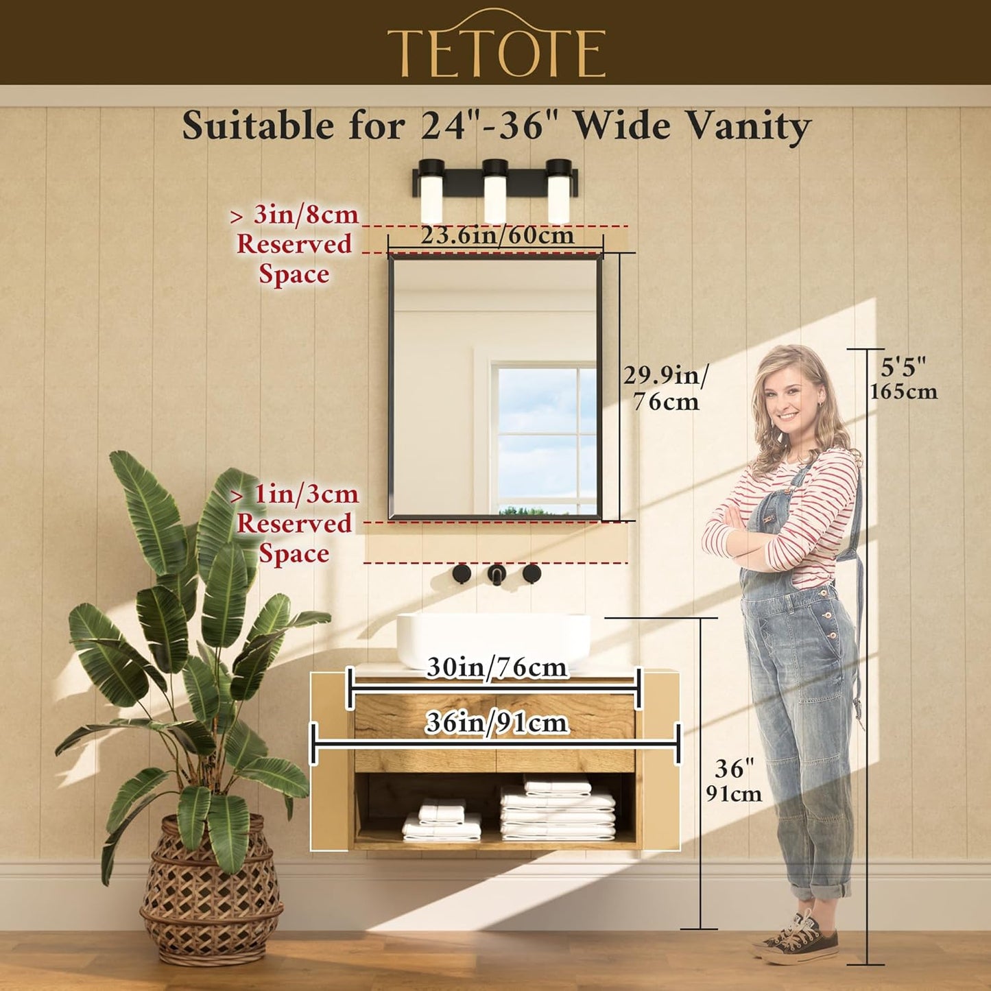 TETOTE Brushed Gold Bathroom Mirror 24" x 30" Brushed Gold Brass Rectangle Beveled Framed Bathroom Vanity Mirror for Over Sink, Tempered Glass, Modern Farmhouse Bedroom, Entryway, Living Room