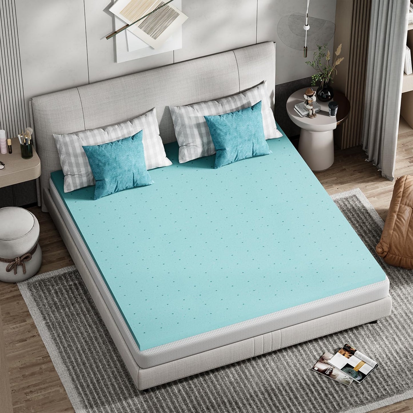 FDW | 5" King Mattress + 2" Cooling Mattress Topper | Gel Memory Foam | Medium Firm Feel | White | with Washable Cover for Cool Sleep and Pressure Relief | Bed in a Box, CertiPUR-US Certified