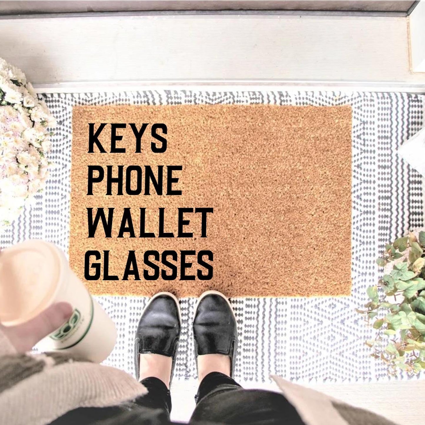Funny Coir Doormat Keys Phone Wallet Glasses Front Door Mat Entryway Outdoor Mat with Heavy Duty Front Porch Decor Welcome Mats House Warming Gift Doormat Entry Natural Coir Mat 23.7 x 15.7 inch
