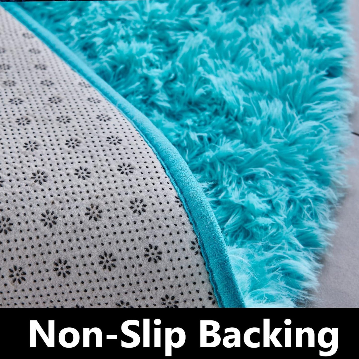 FJZFING Blue Round Rug Ultra-Soft Plush Modern 6x6 Circle Area Rug for Kid's Bedroom, Fluffy Shag Circular Rug for Nursery Room, Non-Slip Home Decor Cute Blue Carpet for Teen's Room