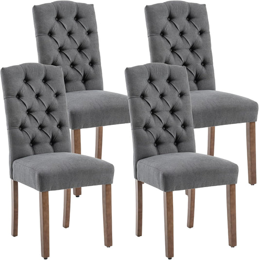 Tufted Upholstered Parsons Dining Chair Set Fabric Diner Accent Stylish Modern Kitchen Living Room with Button Sturdy Solid Wood Legs