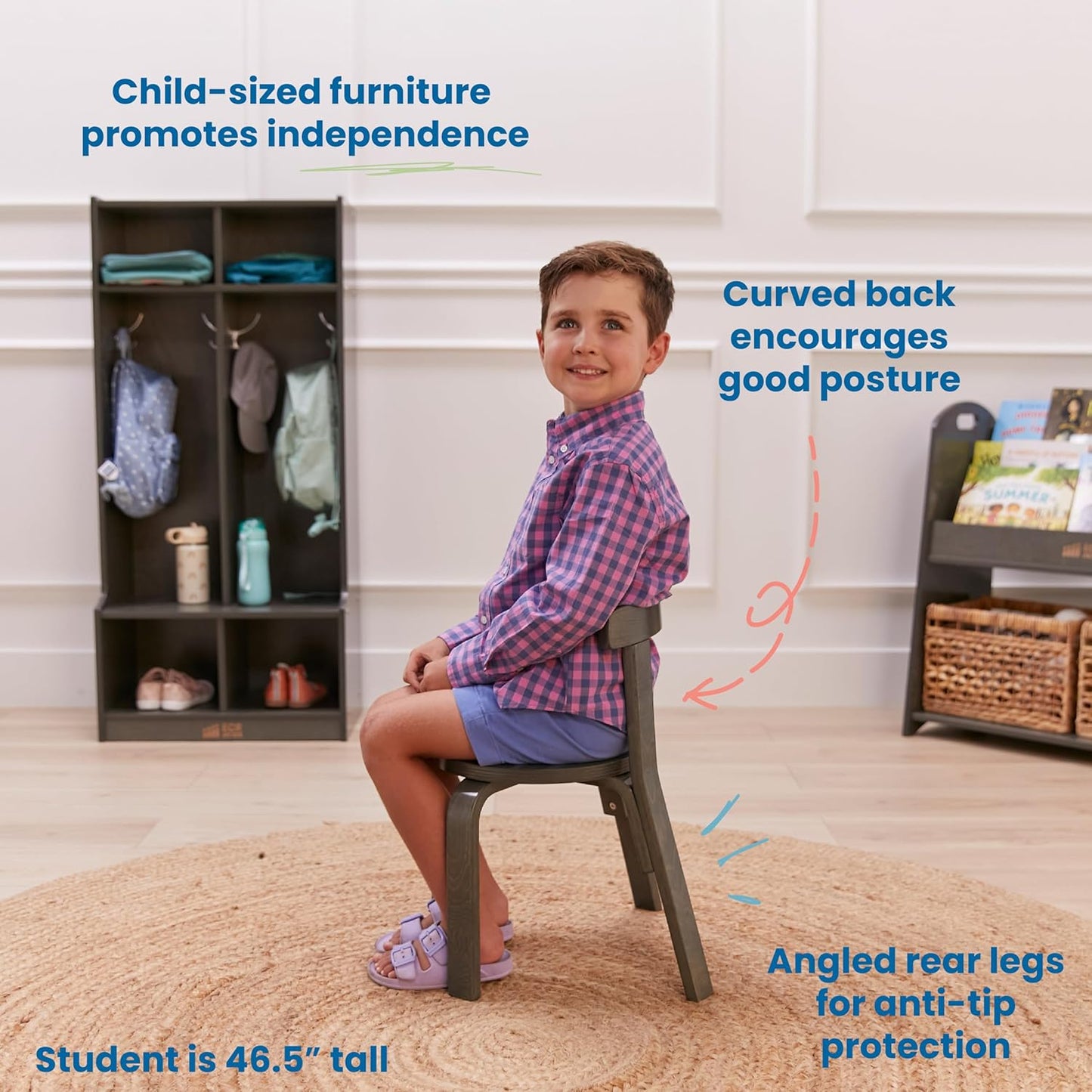 ECR4Kids Bentwood Round Table and Curved Back Chair Set, Kids Furniture, Grey Wash, 5-Piece