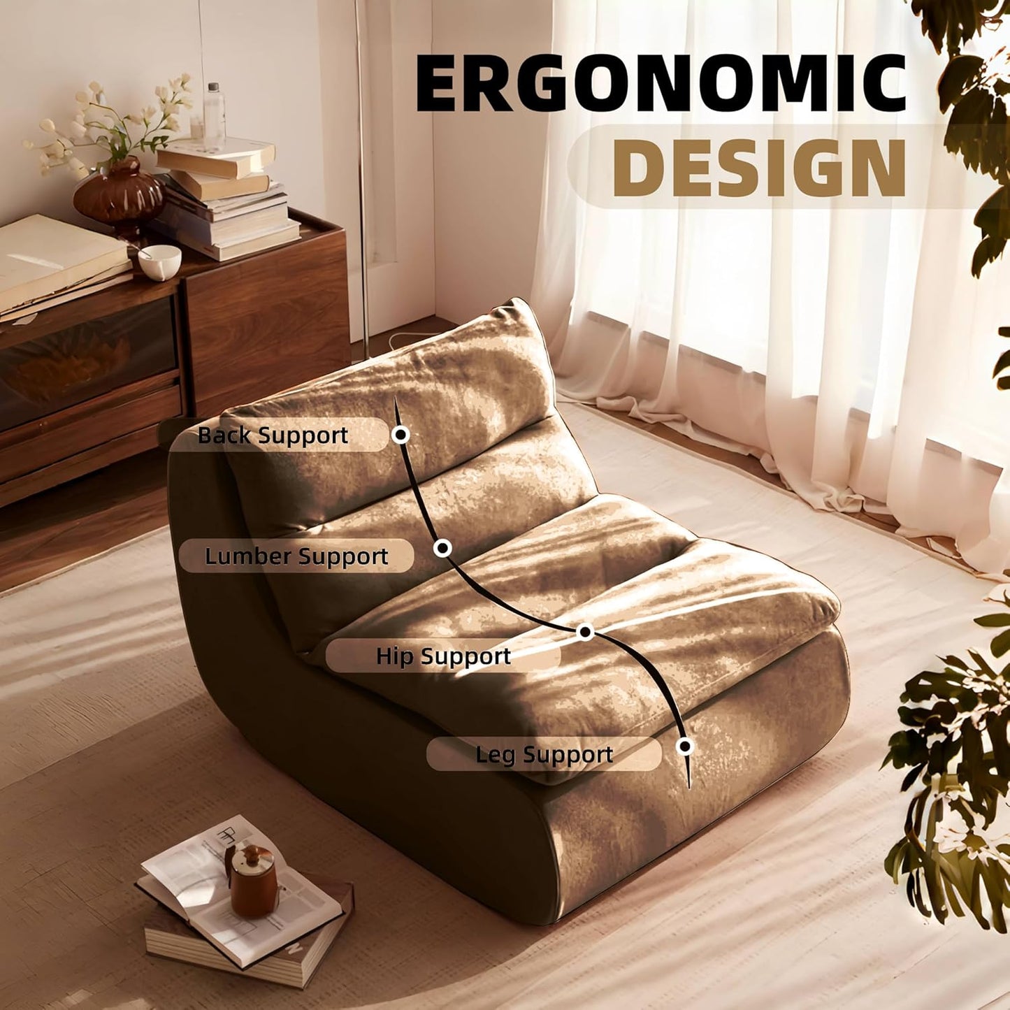 Bean Bag Chair - Memory Foam Bean Bag Chair for Adults, Comfy High-Resilience Single Sofa, Small Space Floor Chair, Chaise Lounge for Living Room, Bedroom (Dark Green, Cushions)