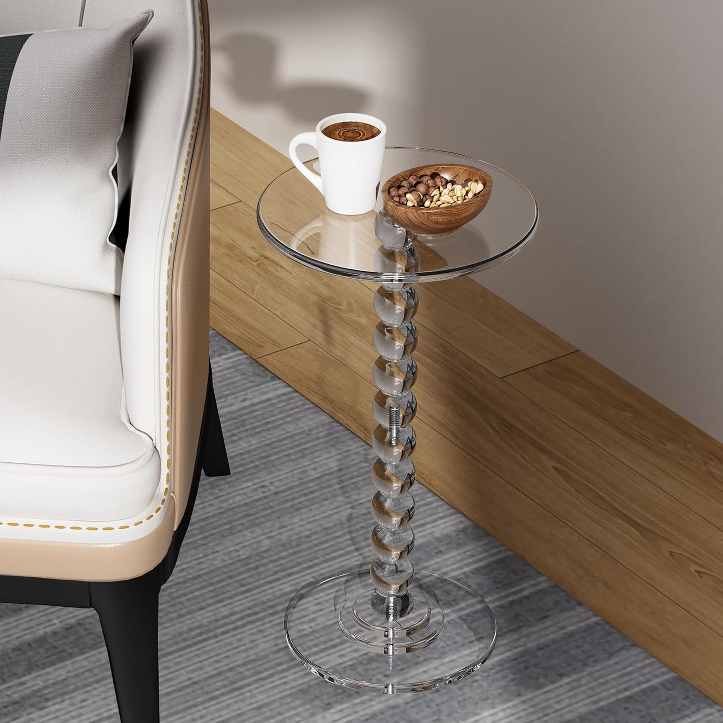 Acrylic Side Table, End Table Round Top with Solid Post for Living Room, Bedroom, Balcony, Easy Assembly (Clear) (Pedestal, Clear)