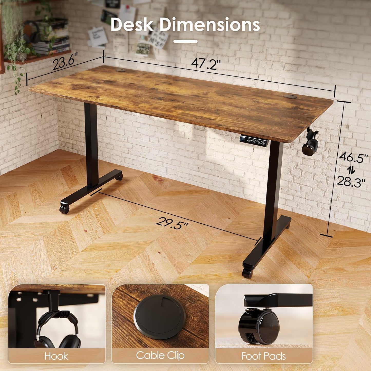 Monomi Electric Height Adjustable Standing Desk, 48x24 Inches Ergonomic Home Office Sit/Stand Up Desk (Black Steel Frame/Rustic Brown Top)