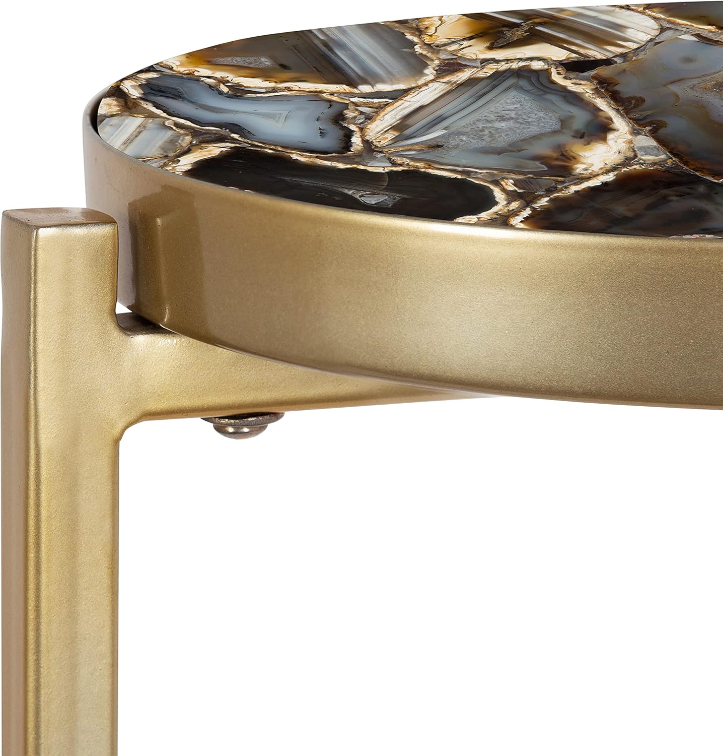 Kate and Laurel Aguilar Glam Drink Table, 8" x 8" x 23", Gold, Transitional Tea Table and Plant Stand with Agate Tabletop