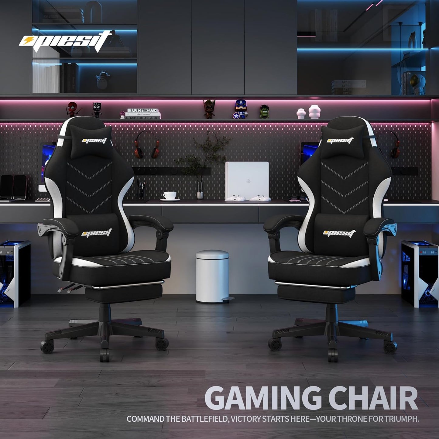 Gaming Chair,Fabric Computer Chair with Pocket Spring Cushion,400 lb Load Capacity,Ergonomic Office Chair with Footrest,Height Adjustable Video Gamer Chair with Lumbar Support(Black)