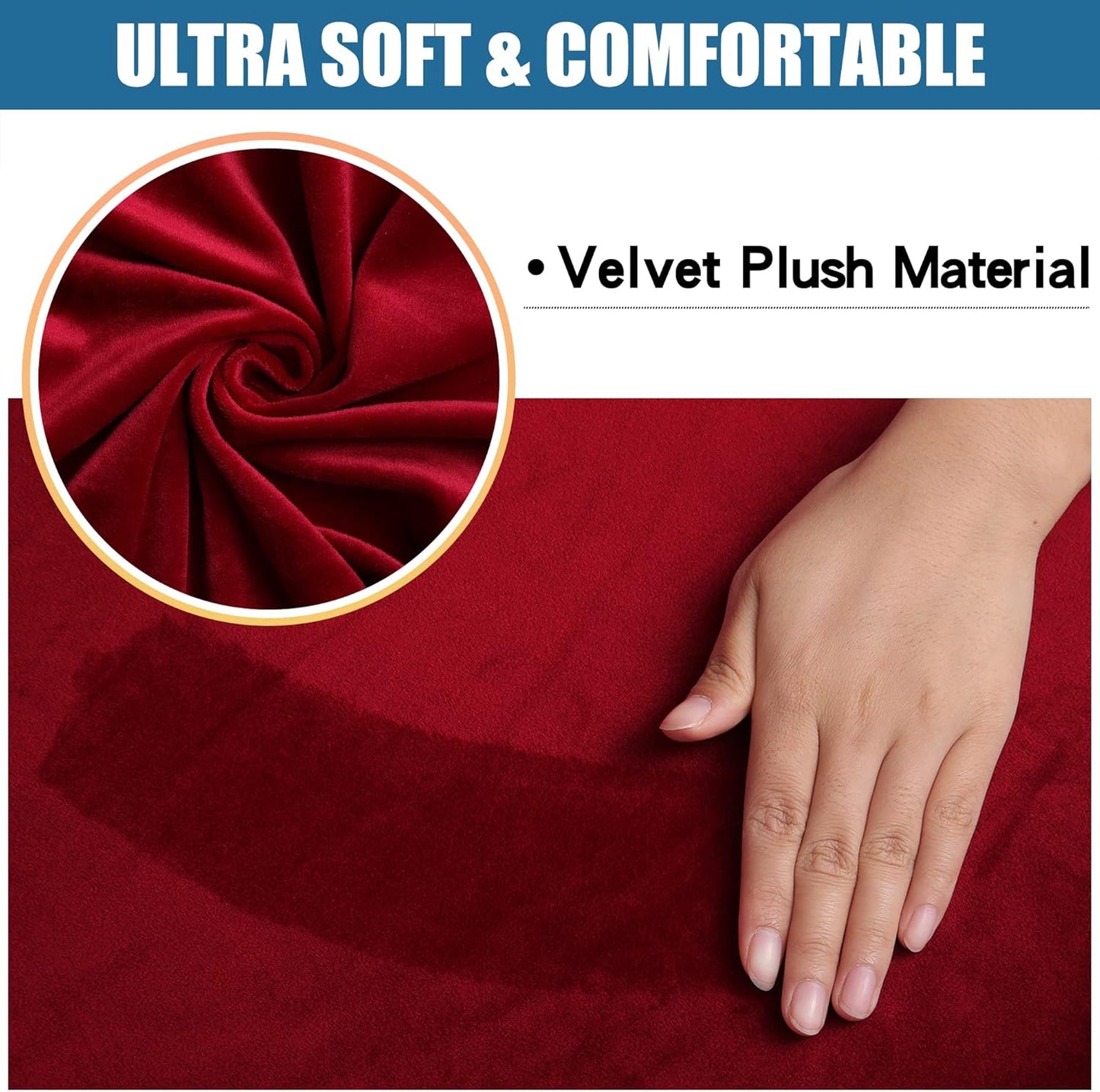 Smiry Velvet Seat Covers for Dining Room Chair Set of 2, Stretch Fit Removable Washable Chair Seat Cushion Protector Slipcovers with Ties, Wine Red