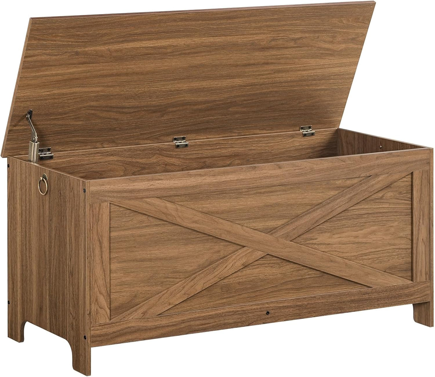 43.3" Toy Chest, Sturdy Entryway Storage Chest with Safety Hinges, Retro Toy Box, Wooden Look Accent Furniture for Living Room, Bedroom, Honey Brown SCOR48501