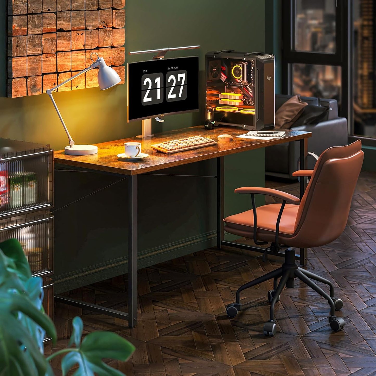 Coleshome 54 Inch Computer Desk, Modern Simple Style Desk for Home Office, Study Student Writing Desk, Vintage