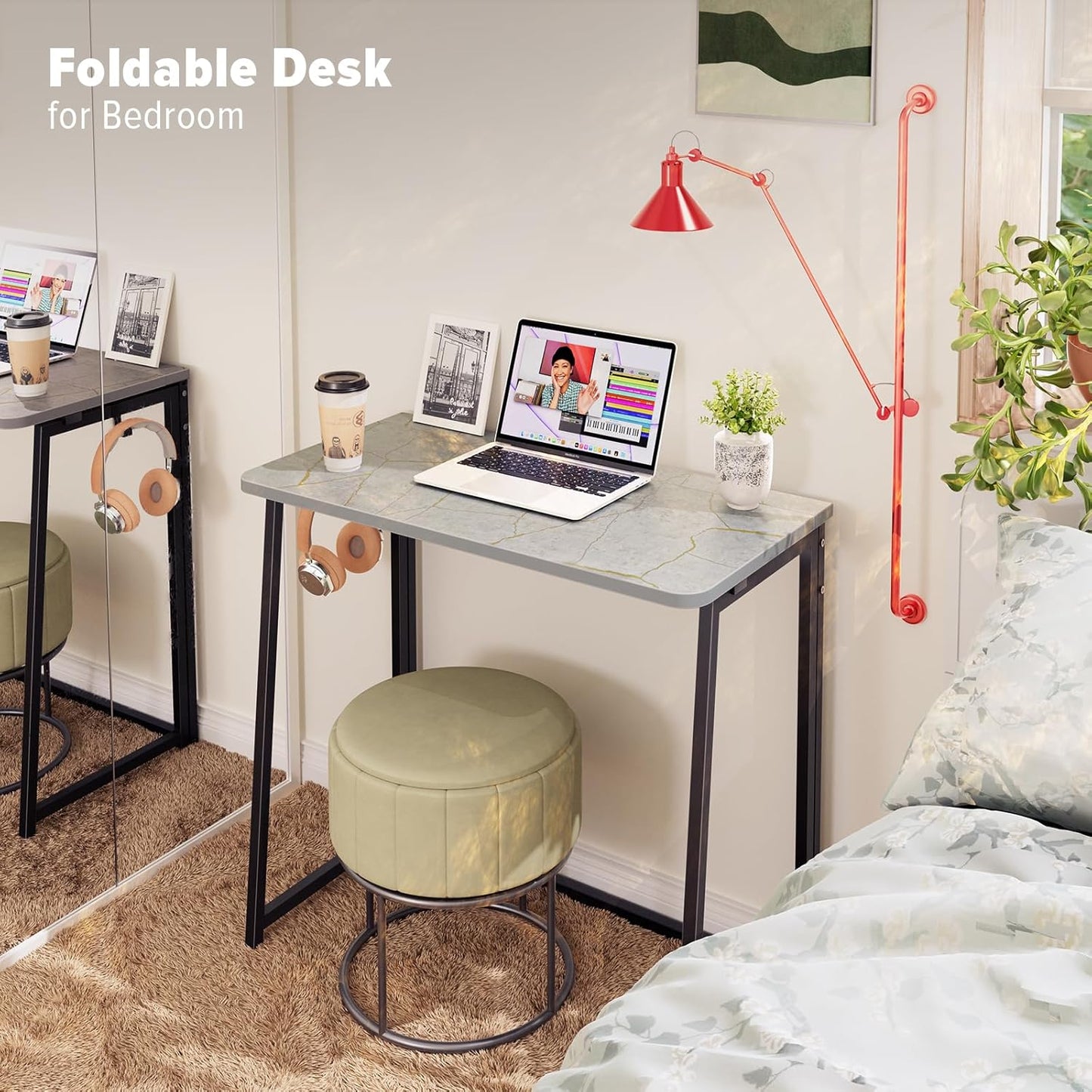 WOHOMO Small Foldable Computer Desk Writing Study Desk Easy Assembly Space-Saving Foldable Laptop Table Writing Workstation for Home Office,Grey