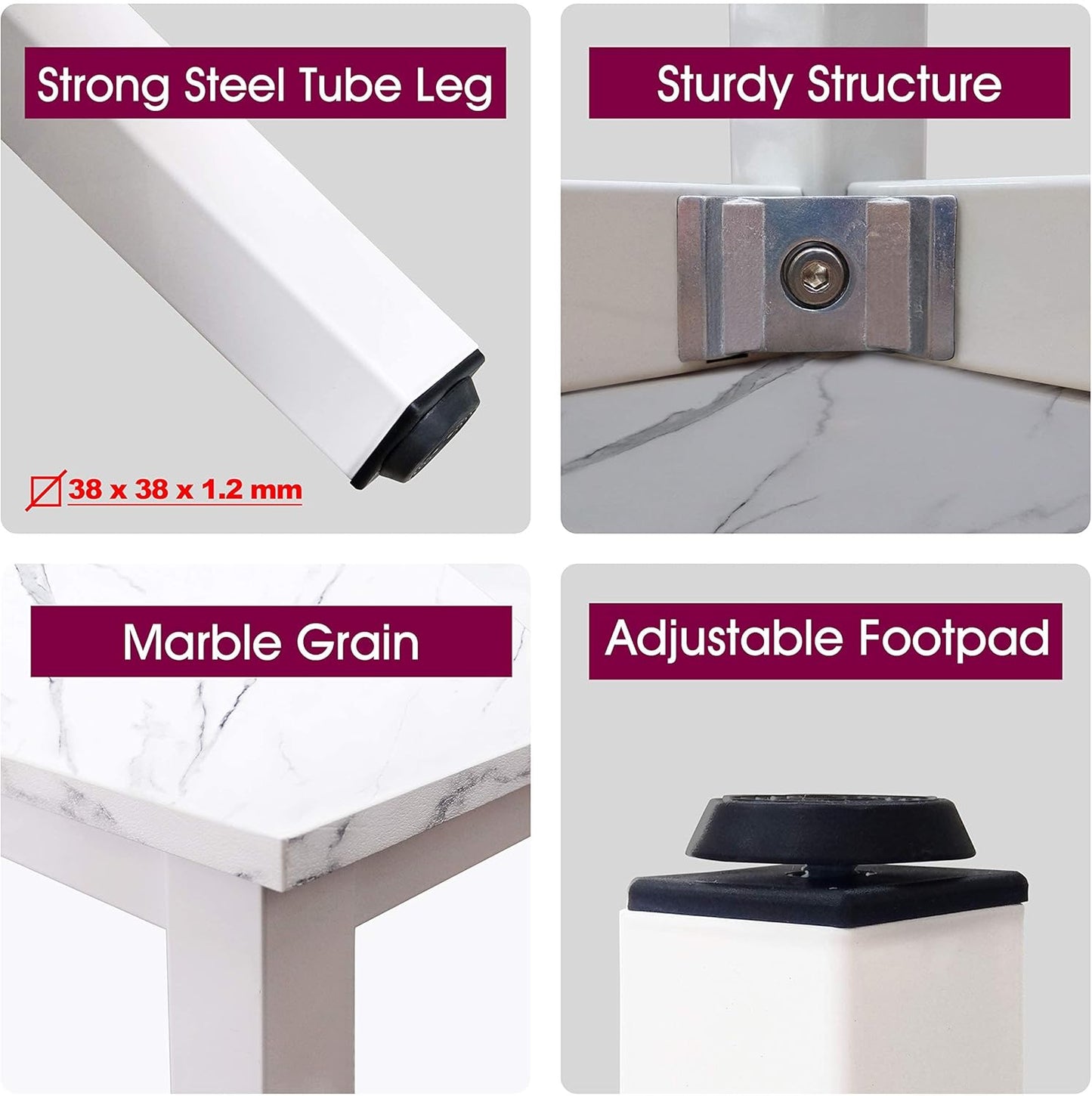 55 inch Large Computer Desk Wood, Modern Simple Style Desk for Home Office, Bedroom, Study Student Writing Desk, Small Spaces, White Metal Frame, Marble Grain Top