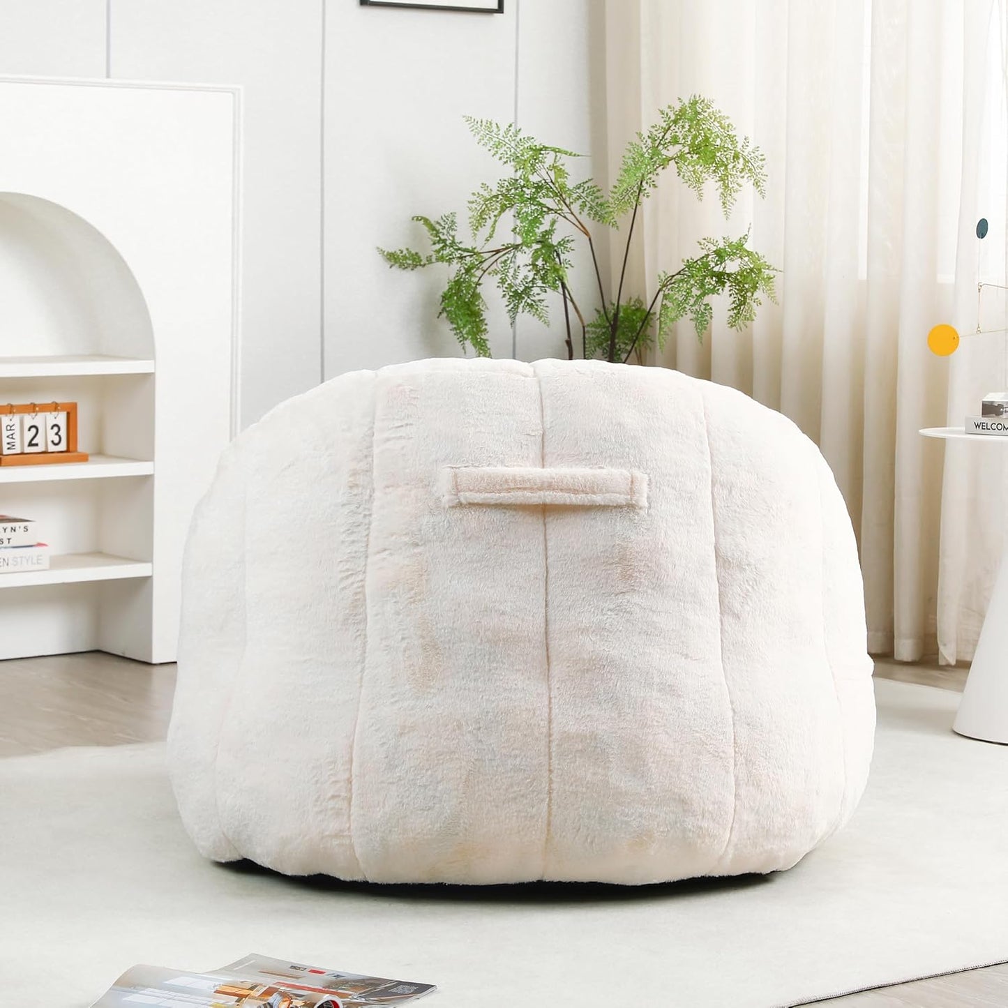 Furniliving Bean Bag Chair, Giant Bean Bag Chair Stuffed Floor Sofa for Adults Comfy Bean Bag Sofa with Back Support, Oversized Bean Bag Couch for Living Room Bedroom Dorm Office, Faux Leather, White