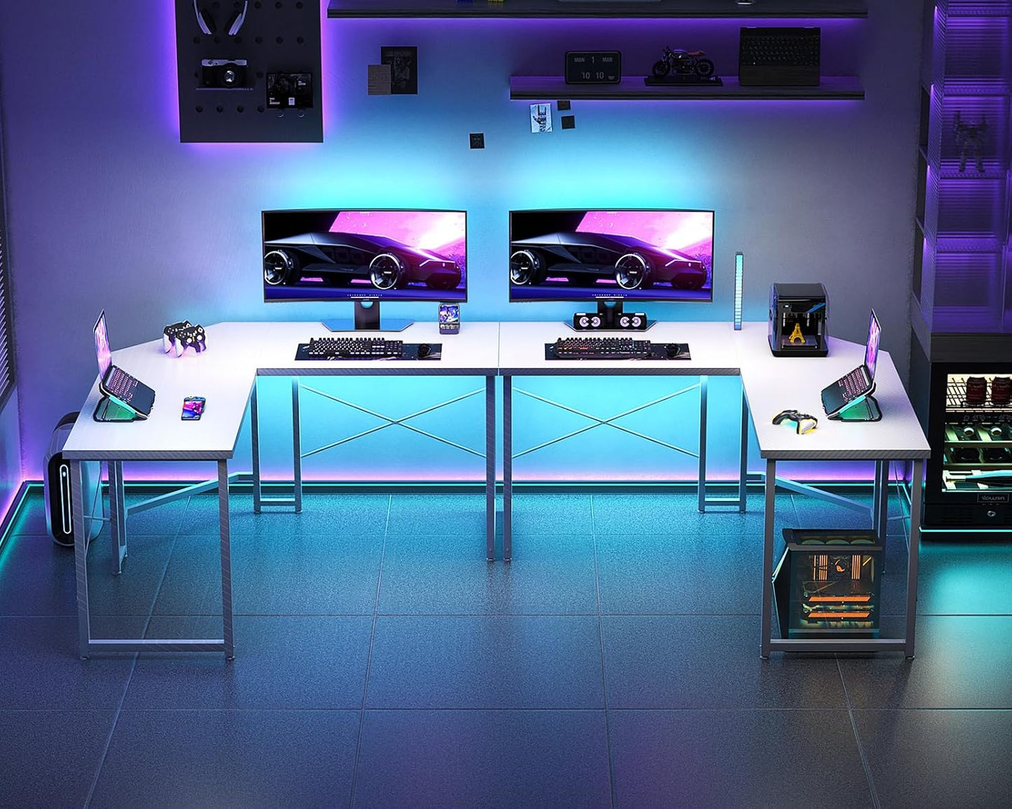 Casaottima L Shaped Gaming Desk, Corner Desk Gaming Table for Home Office, Computer Desk Sturdy Writing Workstation for Small Space, Easy to Assemble, 51 inch, Carbon Fiber Surface, White