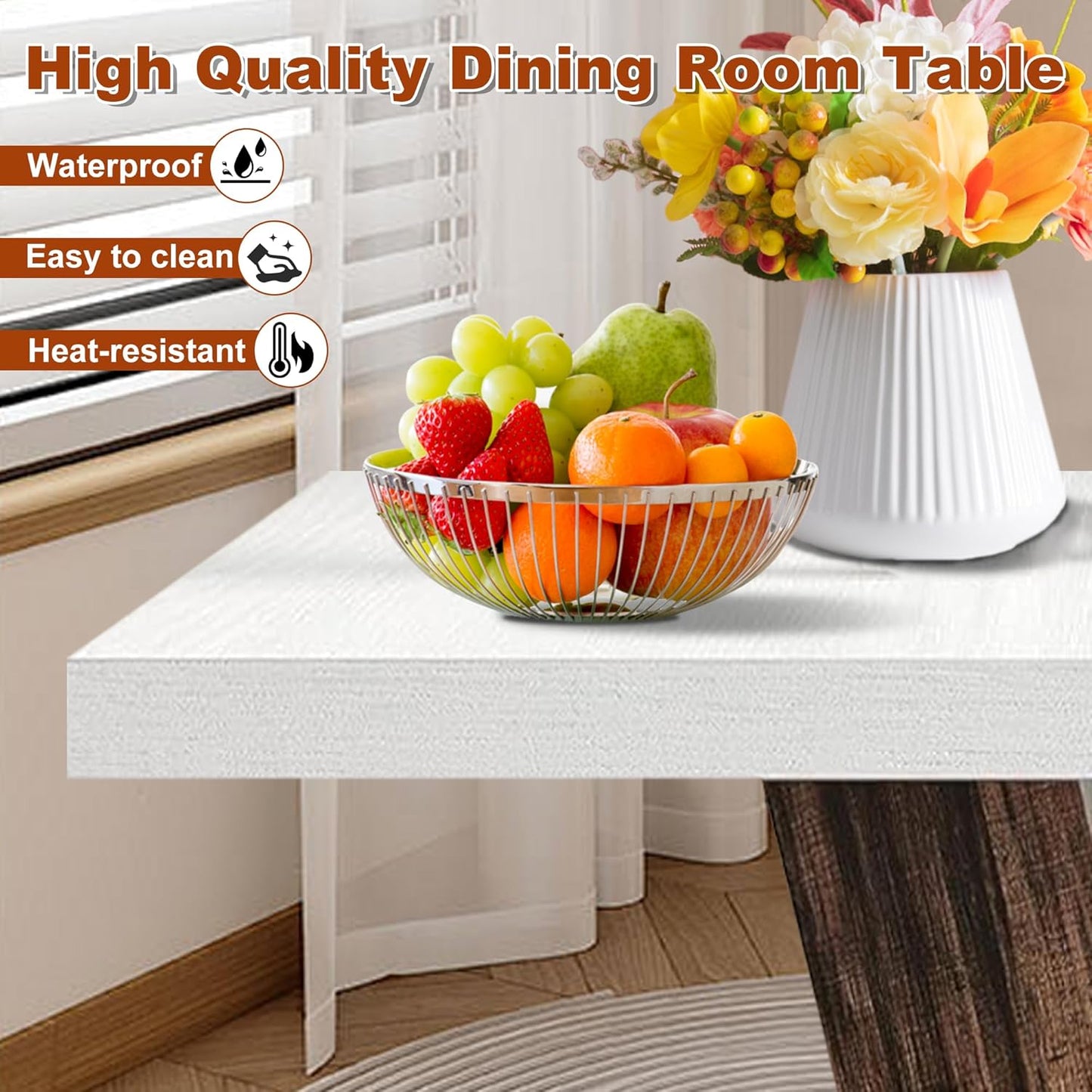 47 Inch Dining Table for 4, Farmhouse Dinner Table Wooden Kitchen Tables with Heavy Duty Pedestal for Dining Room, Kitchen, Living Room, White & Black