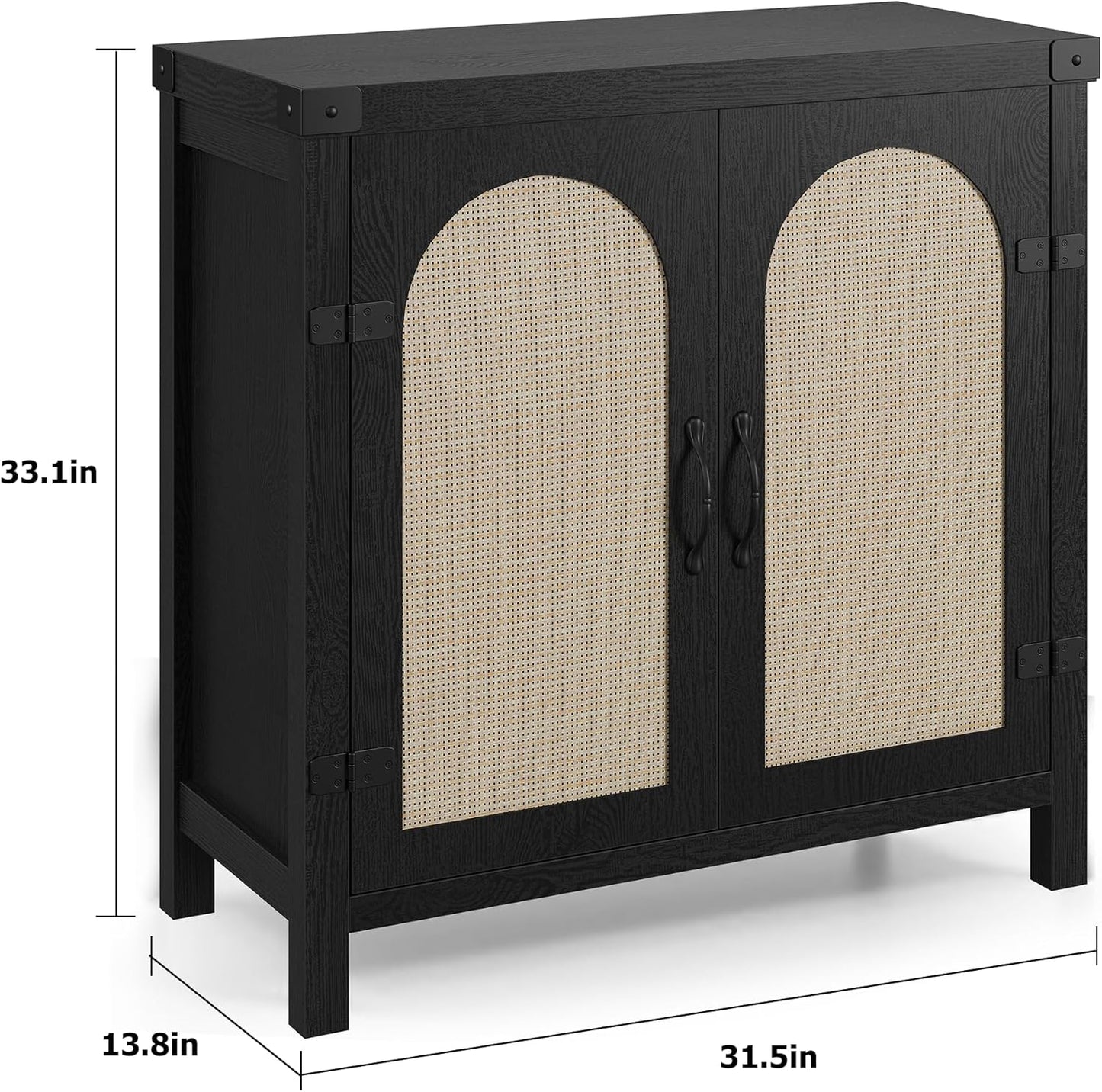 Garvee 31.5'' Small Rattan Buffet Cabinet with Storage, Kitchen Coffee Bar Cabinet with Doors, Boho Farmhouse Sideboard with Adjustable Shelves and Handle for Kitchen, Living Room, Black