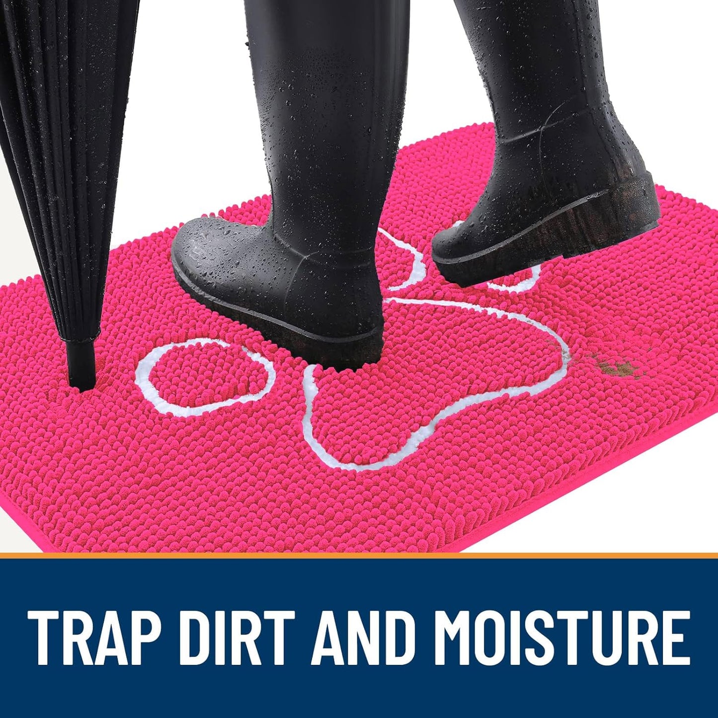 OLANLY Door Mat for Muddy Dog Paws 36x24, Ultra Absorbent Chenille Mud Doormat with Paw Print Design, Non-Slip Washable Doormat for Indoor Entryway, Quick-Dry Pet Bed Mats for Dirty Dogs, Hot Pink