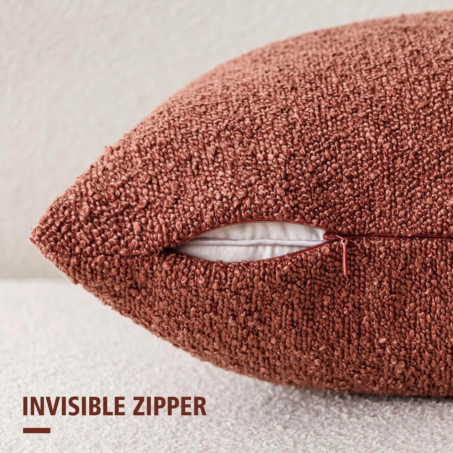 Foindtower Set of 2, Decorative Textured Boucle Throw Pillow Covers Accent Solid Pillow Cases Neutral Cozy Couch Cushion Case for Chair Sofa Bedroom Living Room Home Decor 26x26 Inch Orange Rust Red